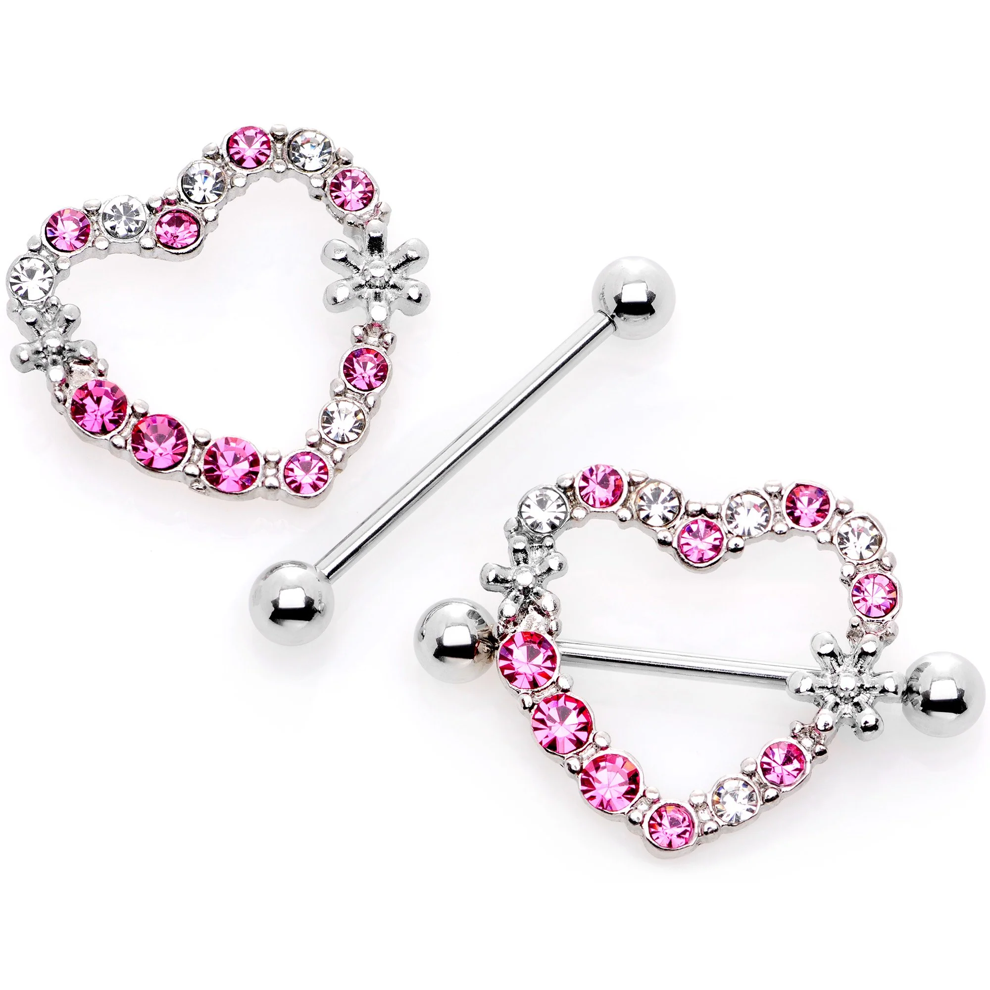 14G 7/8 Pink Clear Gem Loves Garden Nipple Shield Set - Image 2