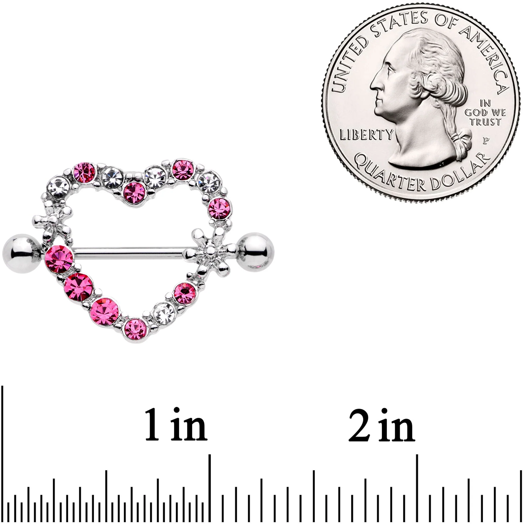 14G 7/8 Pink Clear Gem Loves Garden Nipple Shield Set - Image 3