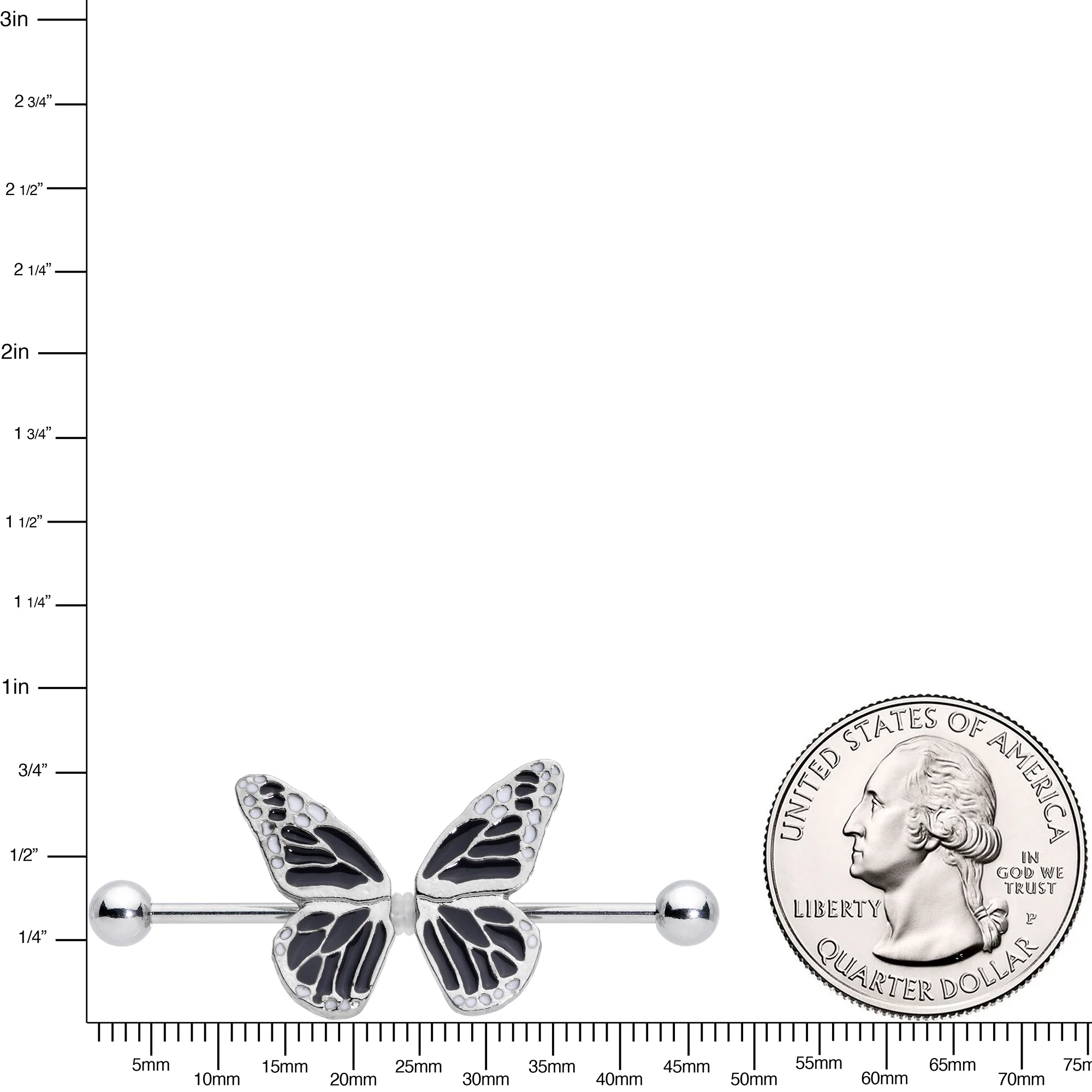 14G 7/8 Split Butterfly Barbell Nipple Ring Set - Image 2