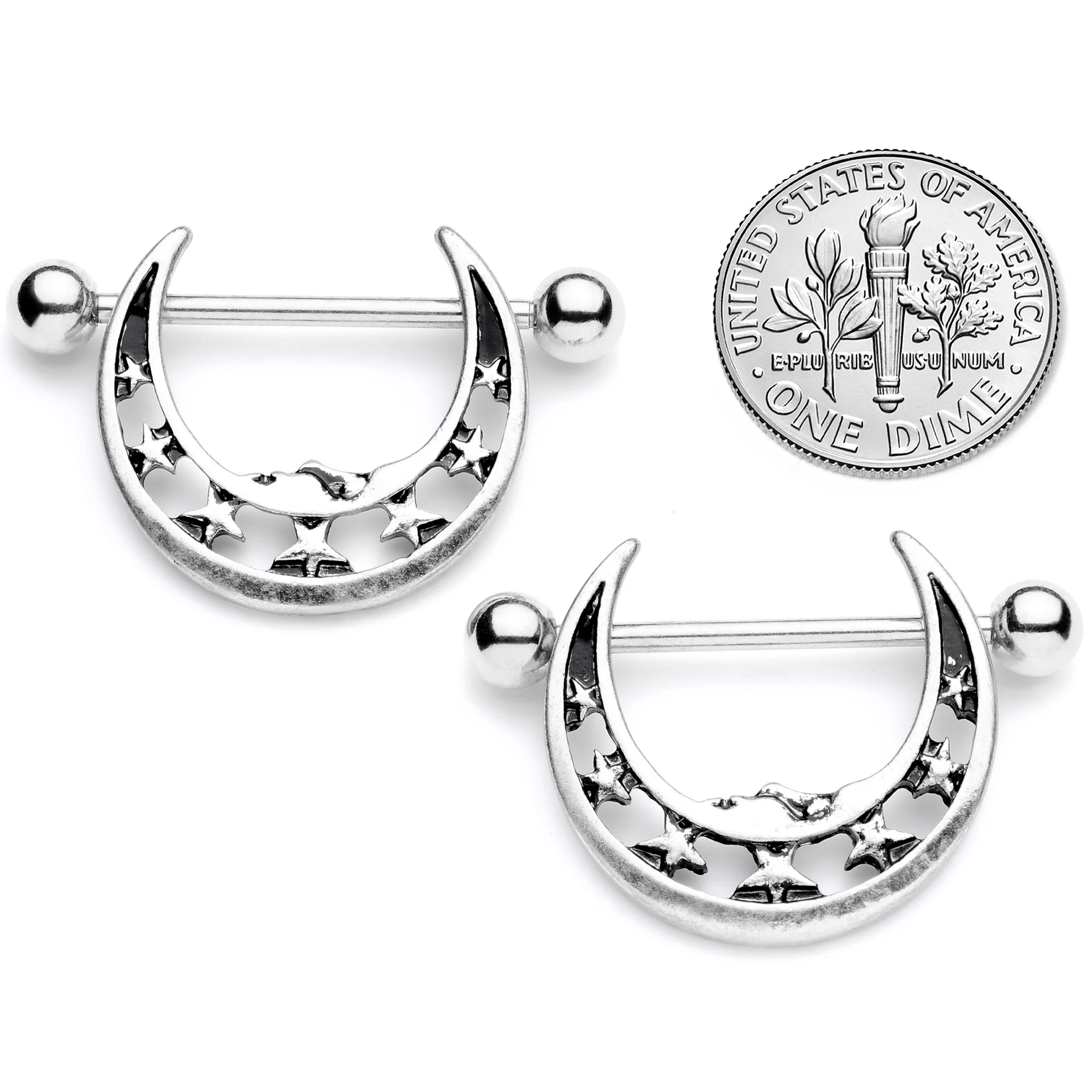 14G 7/8 Starry Crescent Moon Nipple Shield Set - Image 4