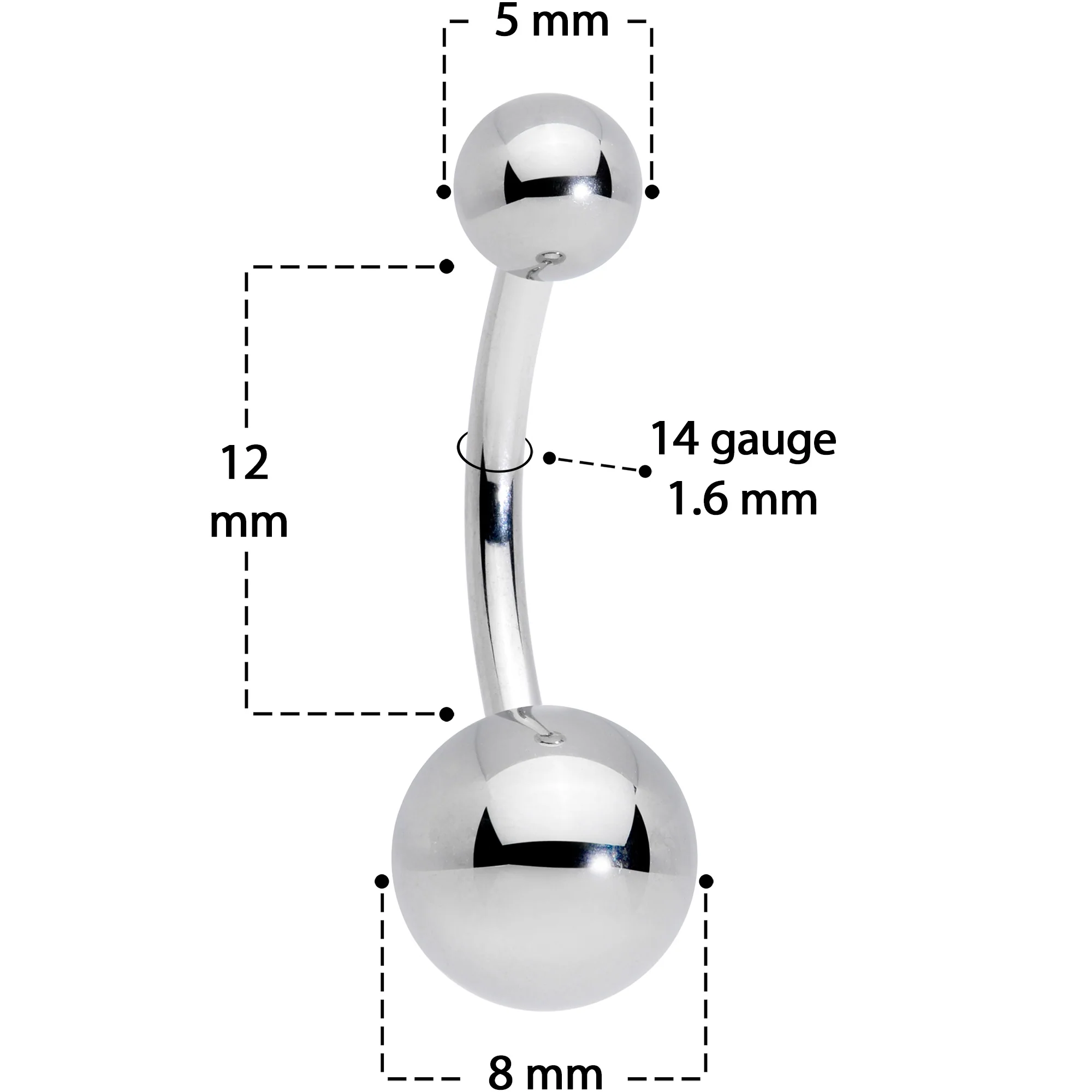 14G 7/16 Grade 23 Titanium Belly Ring Curved Barbell - Image 3