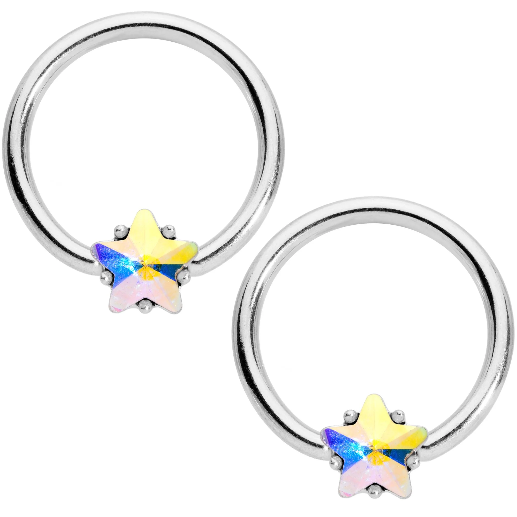 14G 9/16 1/2 Aurora Star Gem BCR Barbell Nipple Ring Set - Image 3