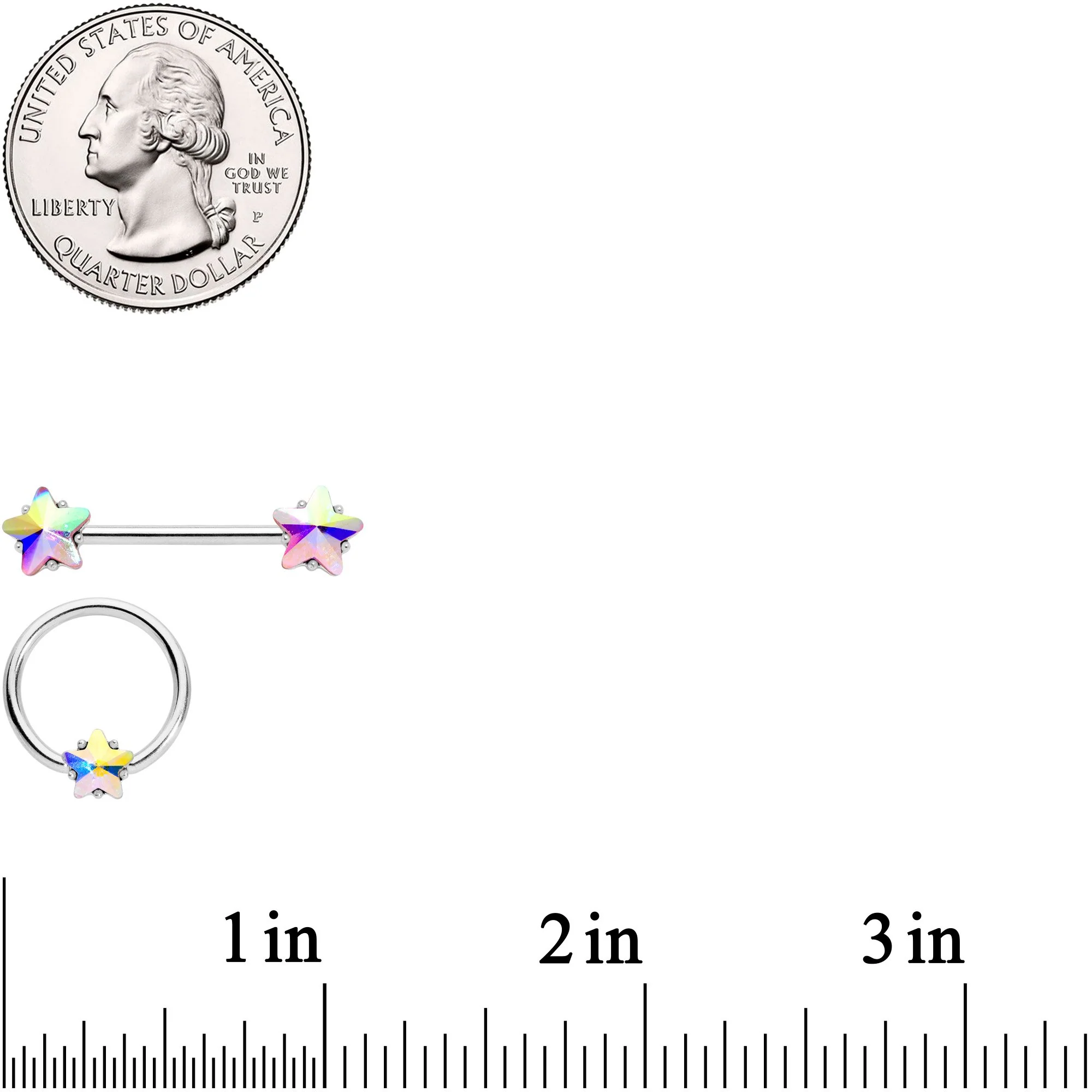 14G 9/16 1/2 Aurora Star Gem BCR Barbell Nipple Ring Set - Image 4