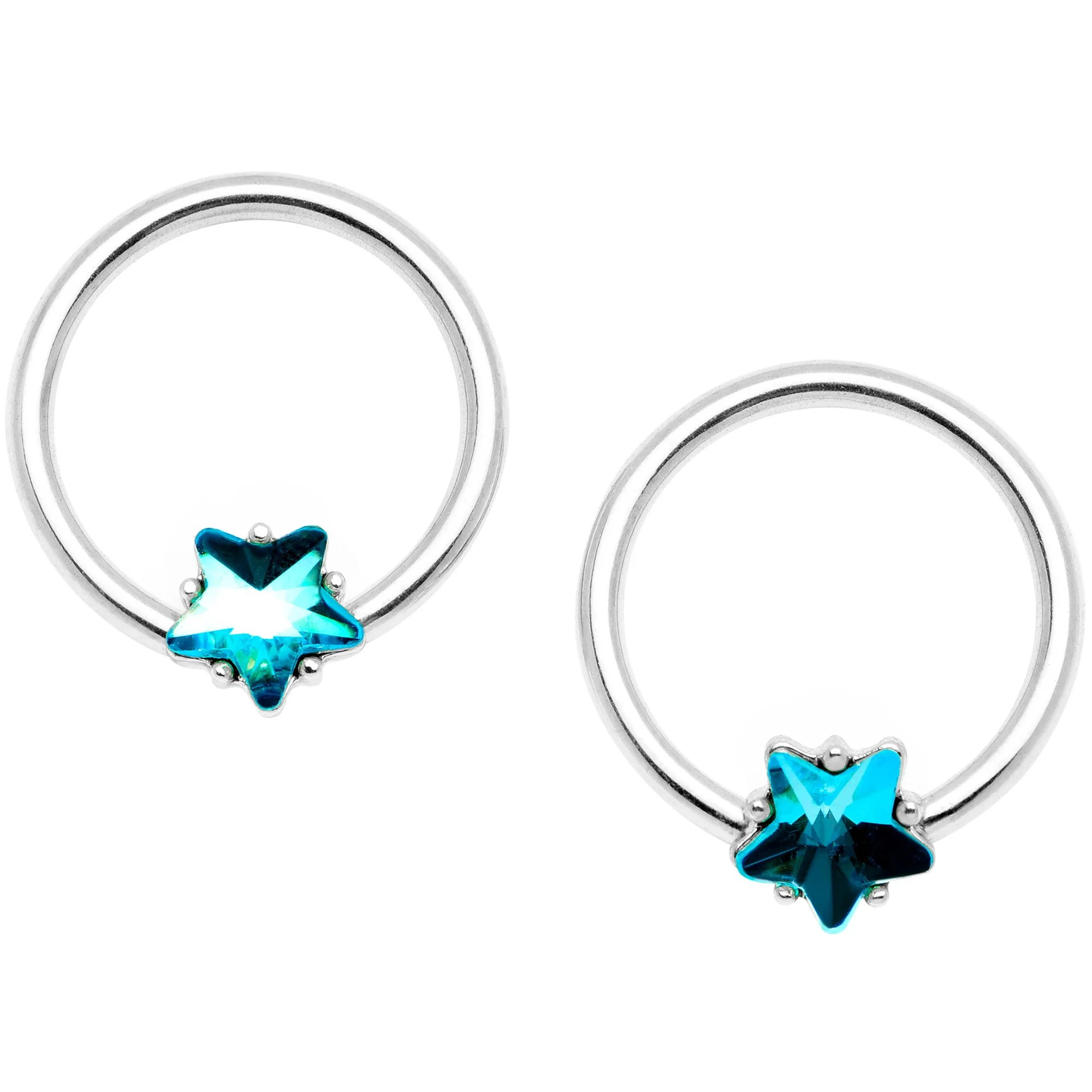 14G 9/16 1/2 Blue Star Gem BCR Barbell Nipple Ring Set - Image 3