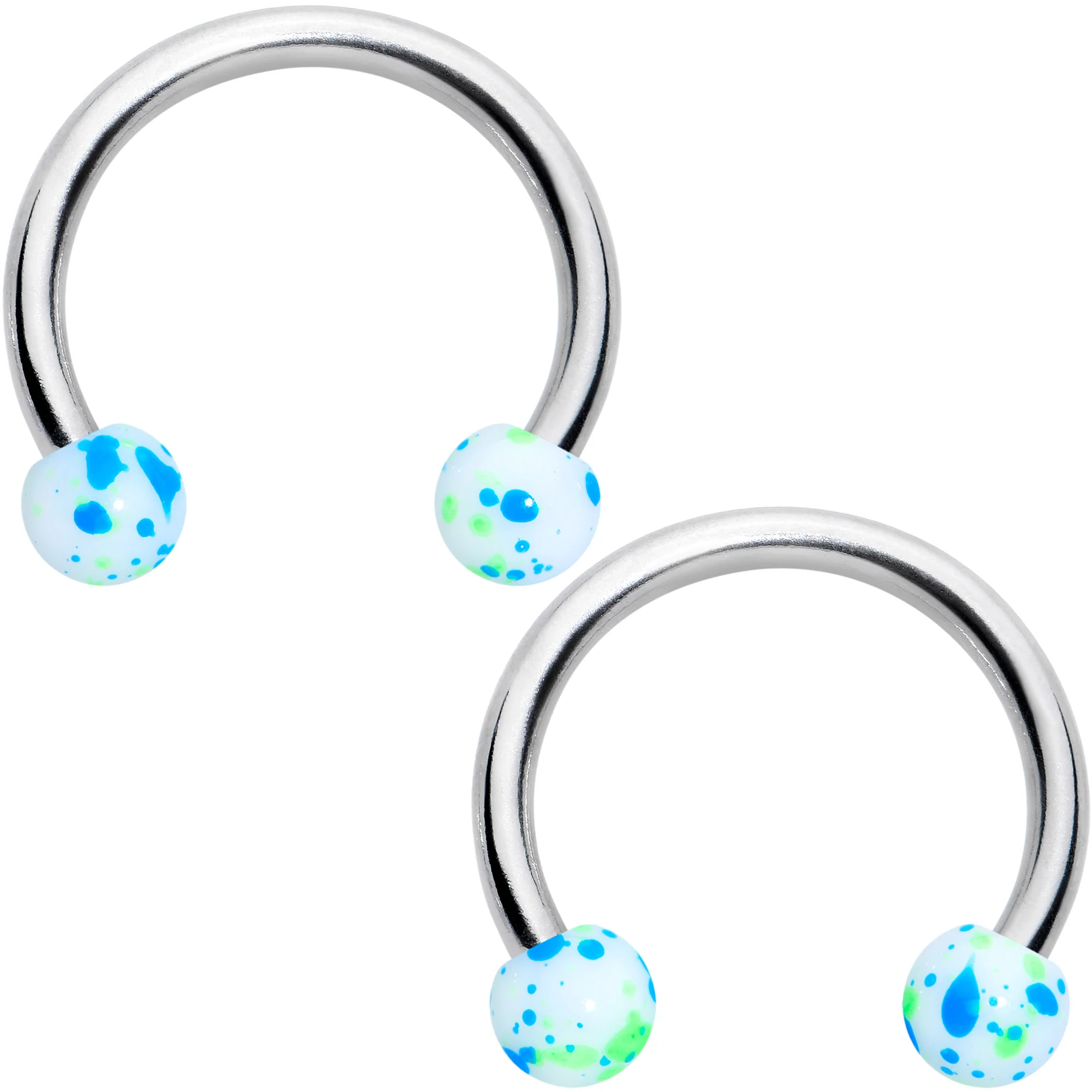 14G 9/16 1/2 Splatter Blue Green Barbell Horseshoe Nipple Ring Set of 4 - Image 3
