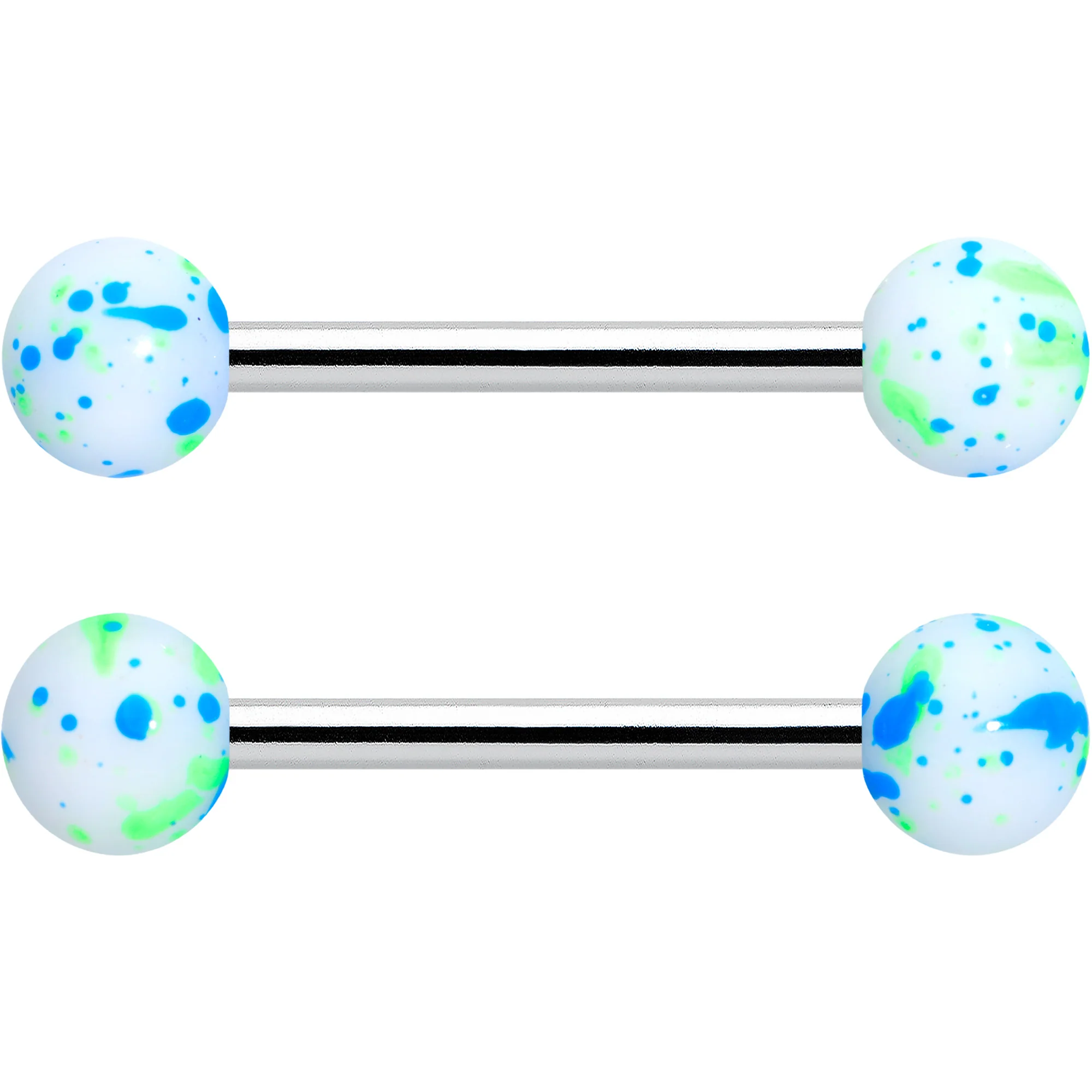 14G 9/16 1/2 Splatter Blue Green Barbell Horseshoe Nipple Ring Set of 4 - Image 4