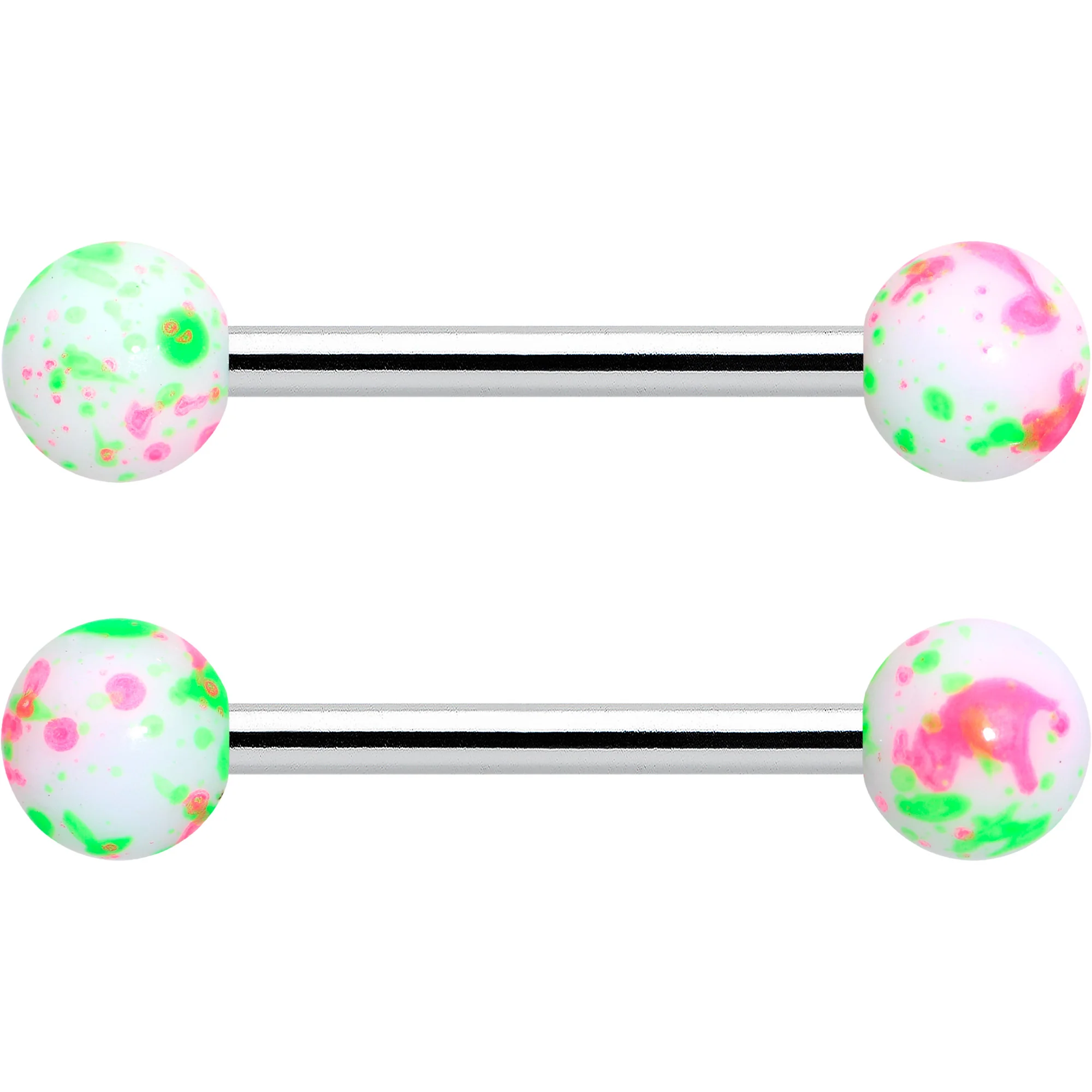 14G 9/16 1/2 Splatter Green Pink Barbell Horseshoe Nipple Ring Set of 4 - Image 4