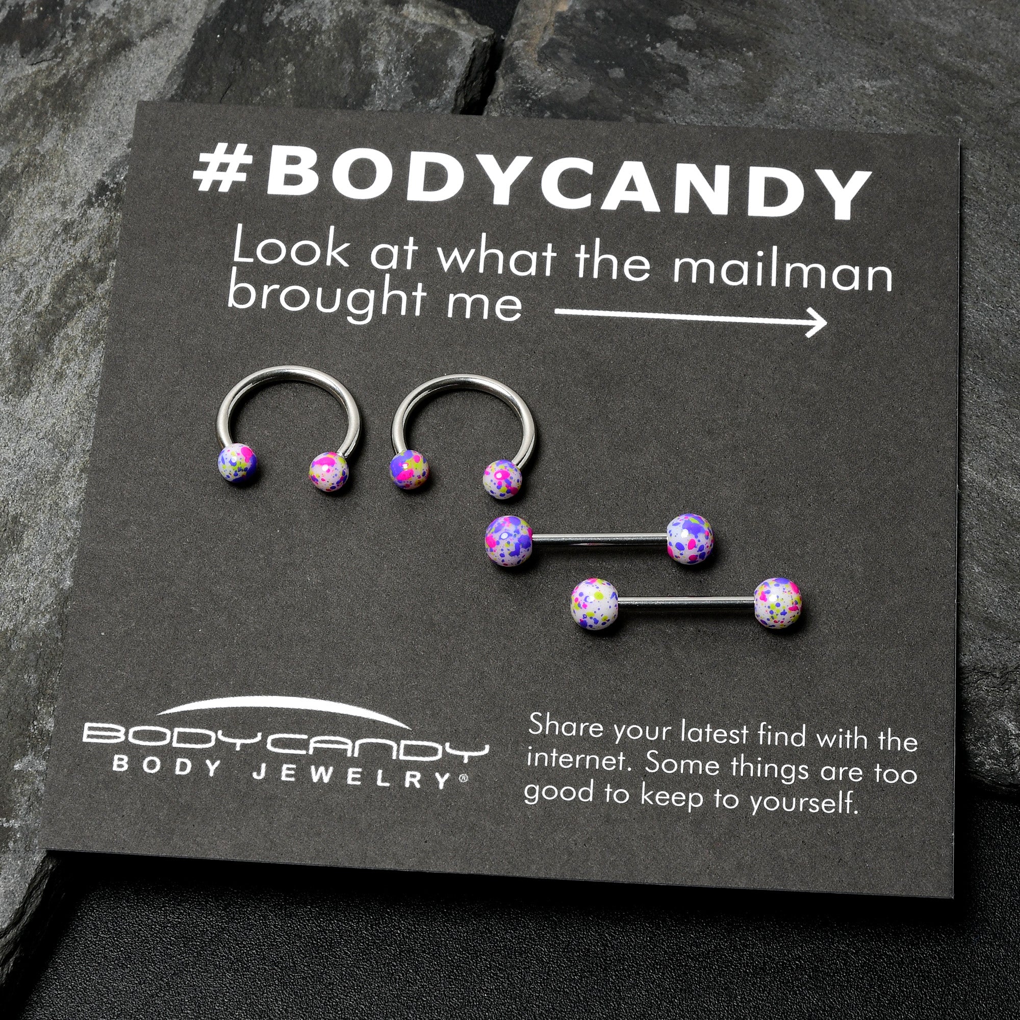 14G 9/16 1/2 Splatter Green Purple Barbell Horseshoe Nipple Ring Set of 4 - Image 5