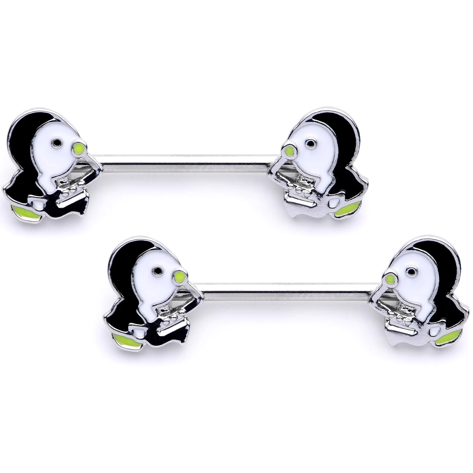 14G 9/16 1/2 Winter Penguins Horseshoe Barbell Nipple Ring Set - Image 2