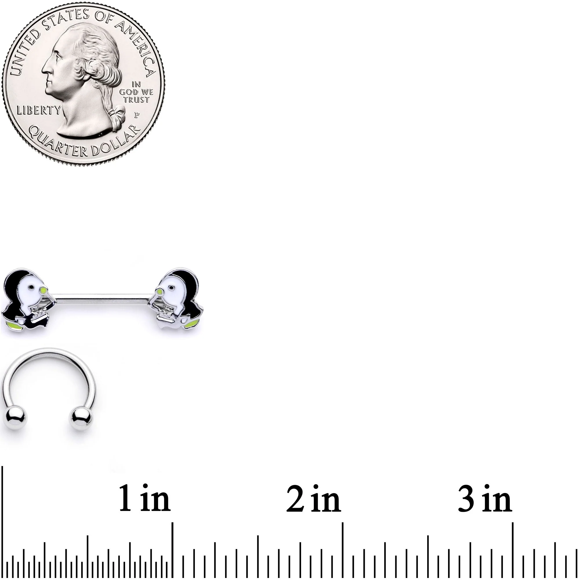 14G 9/16 1/2 Winter Penguins Horseshoe Barbell Nipple Ring Set - Image 4