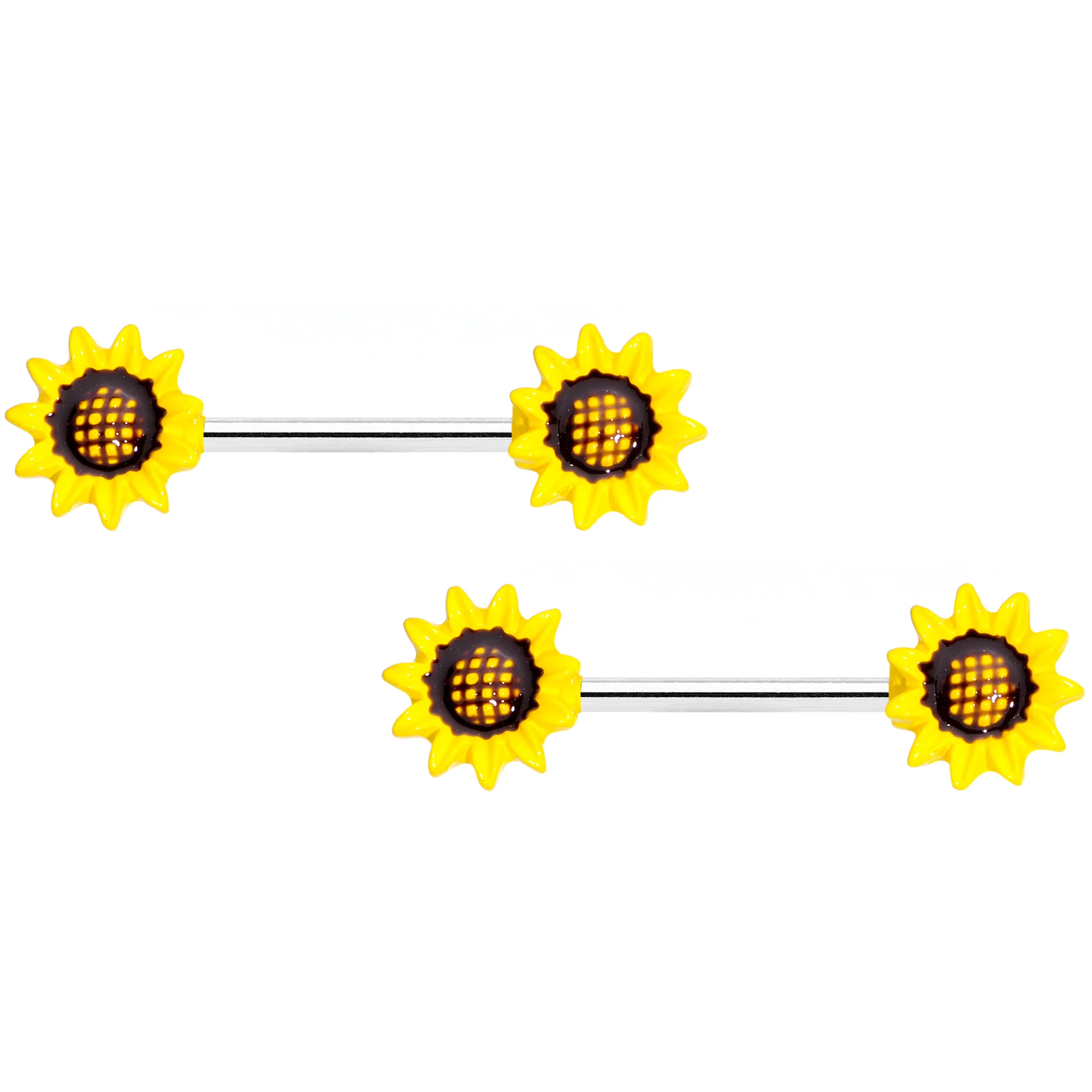 14G 9/16 1/2 Yellow Sunflower UV BCR Barbell Nipple Ring Set of 4 - Image 3