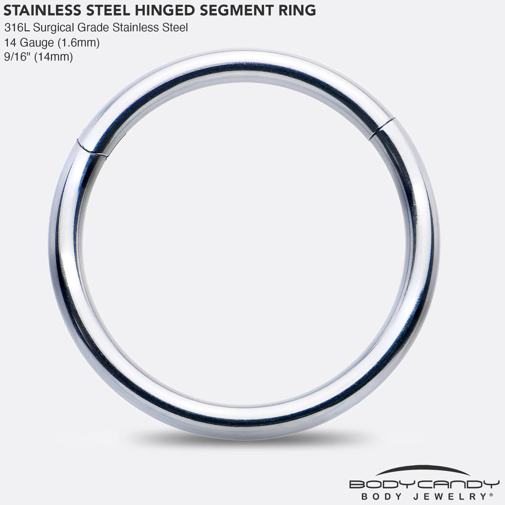 14G 9/16 316L Surgical Steel Precision Hinged Segment Hoop - Image 4