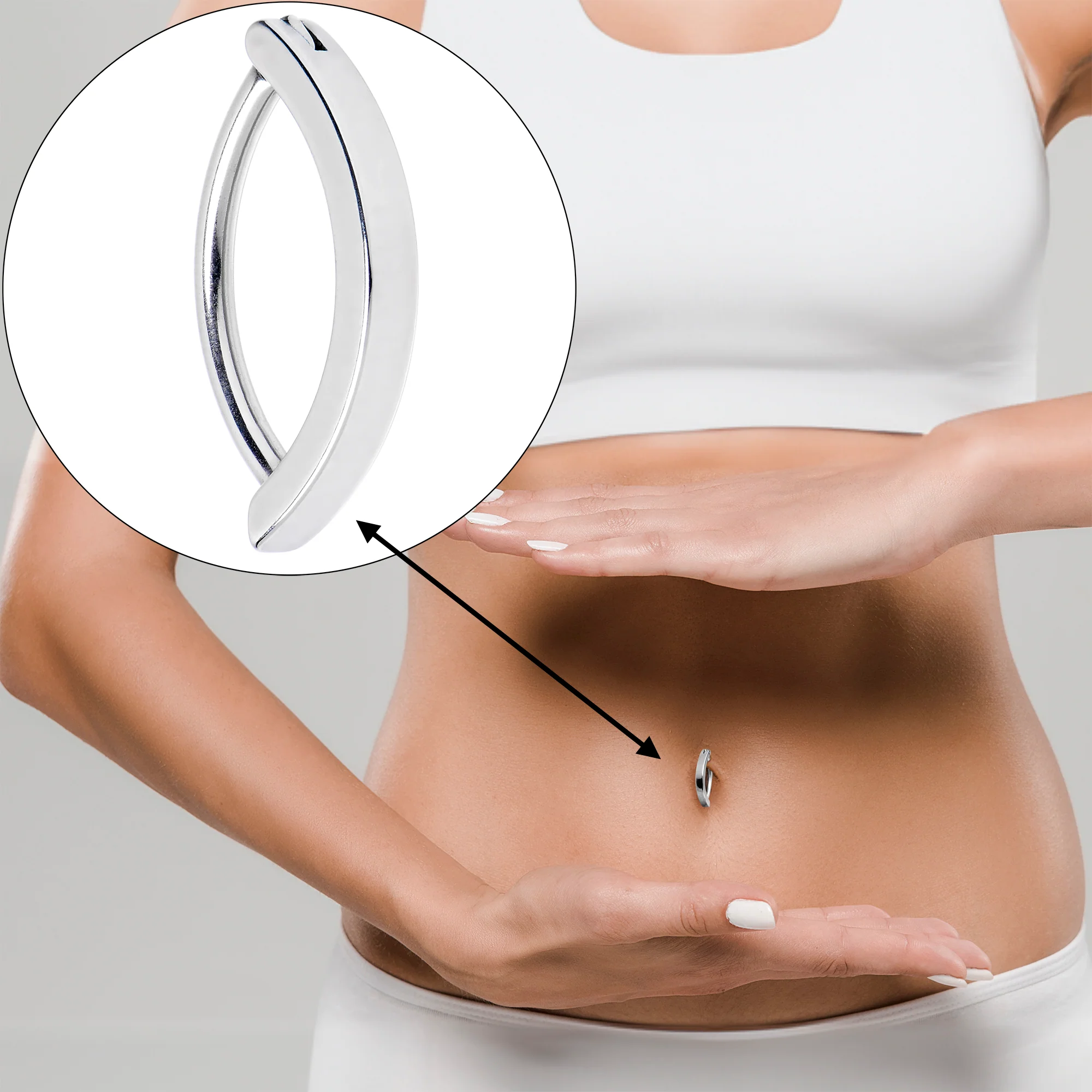 14G 9/16 316L Surgical Steel Smooth Style Hinged Hoop Belly Ring - Image 2