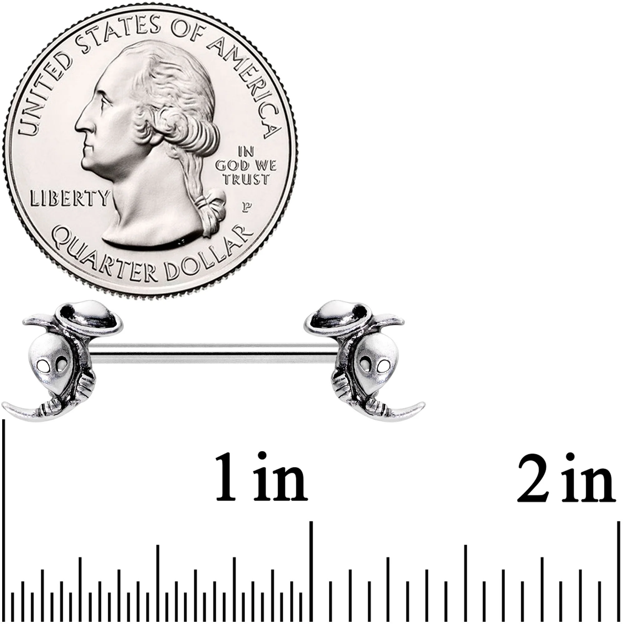 14G 9/16 Aliens Landed Crescent Moon Barbell Nipple Ring Set - Image 2