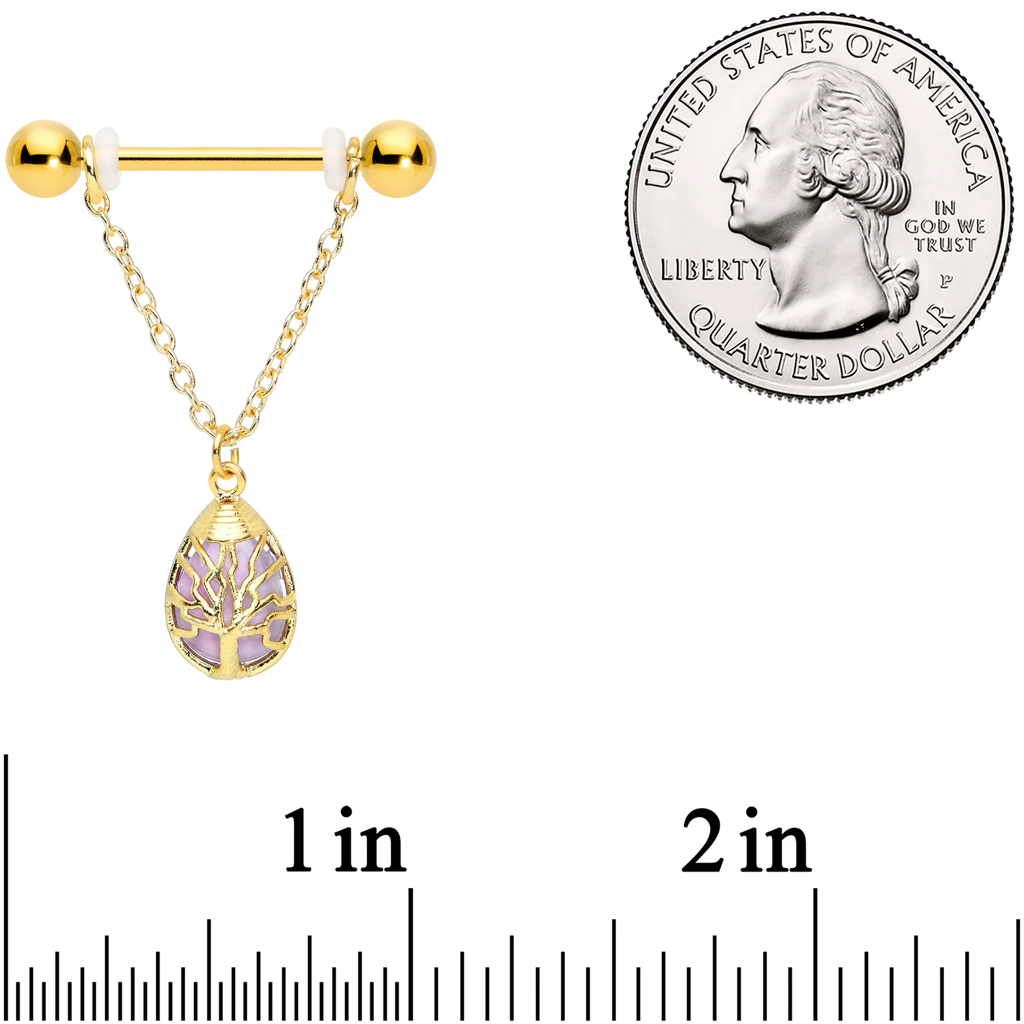 14G 9/16 Amethyst Gold Tone Drop Tree Chain Dangle Nipple Set - Image 3