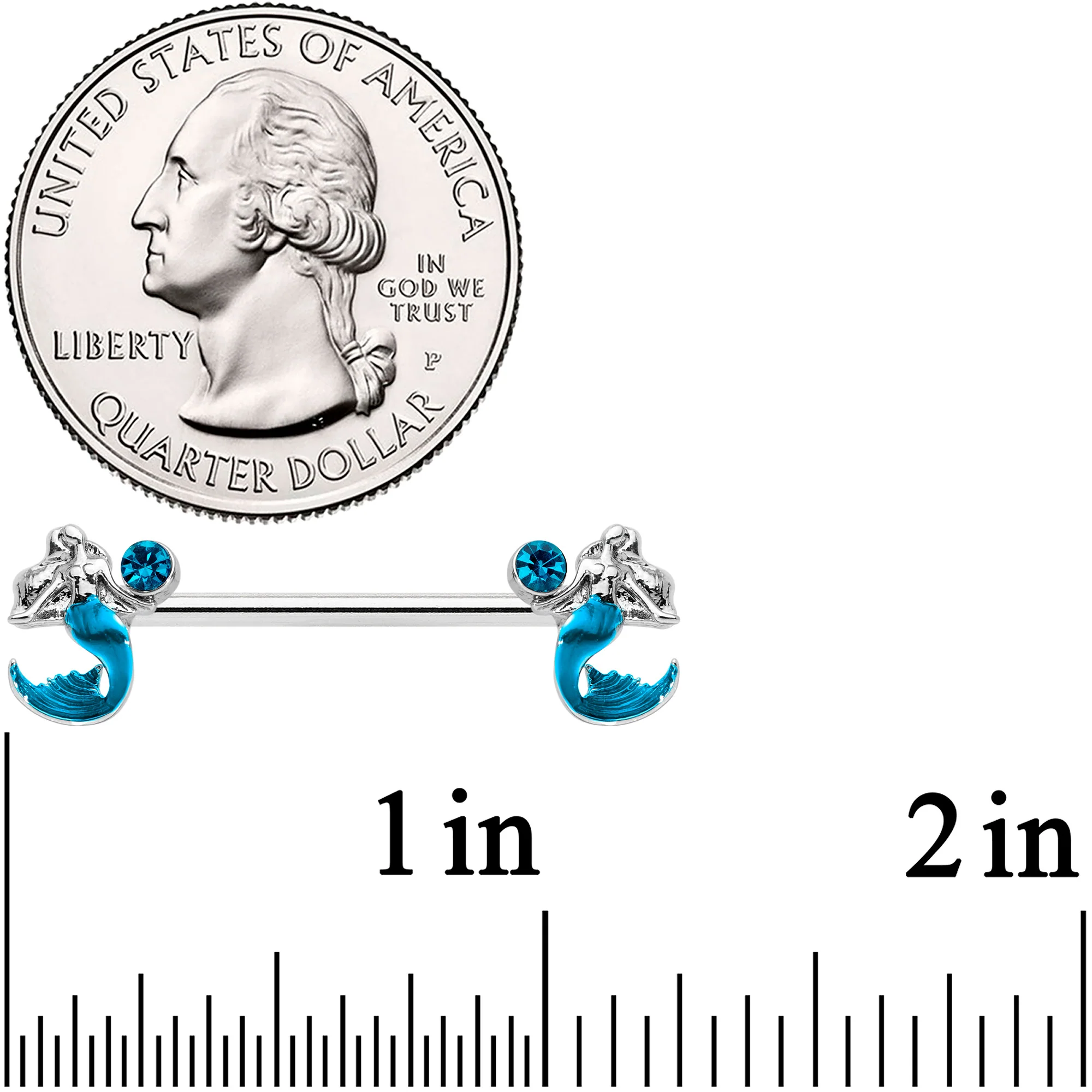 14G 9/16 Aqua Gem Blue Mermaid Barbell Nipple Ring Set - Image 2