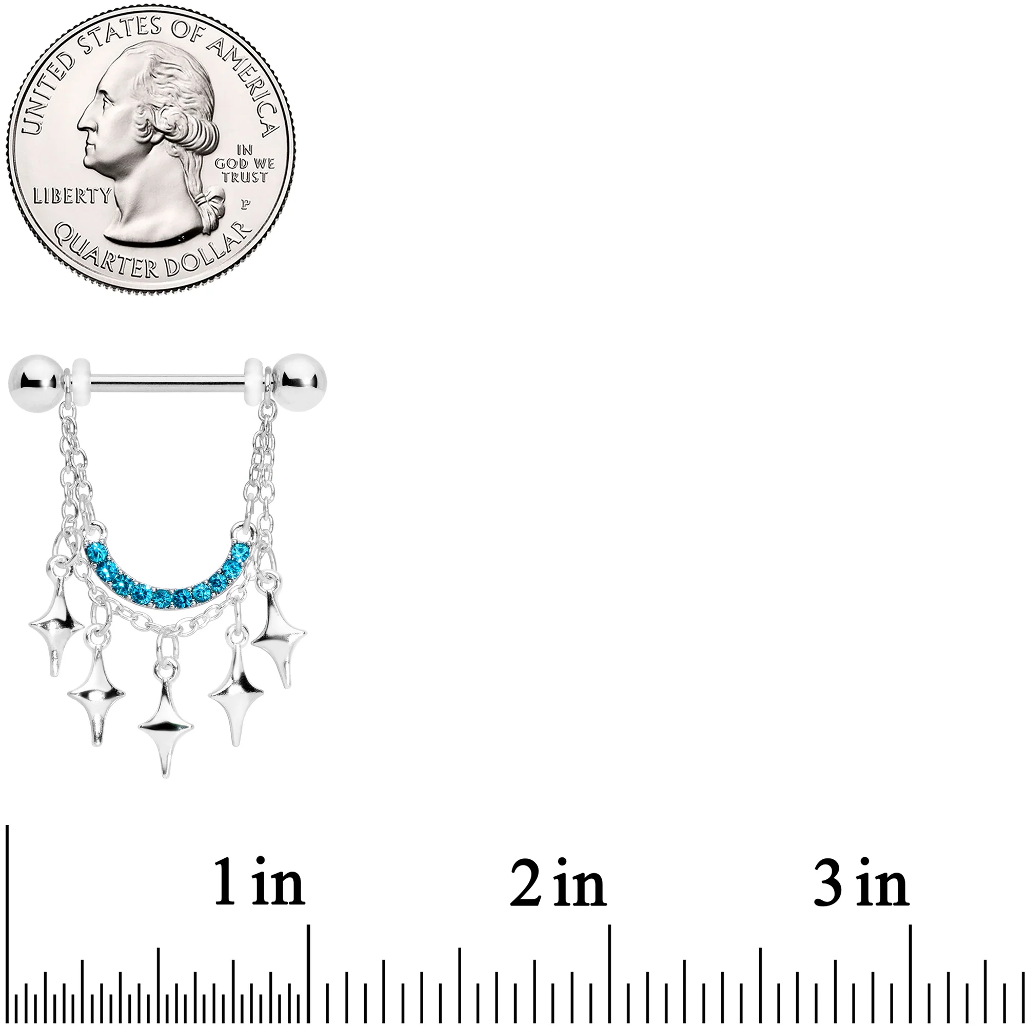14G 9/16 Aqua Gem Drama Dangle Nipple Ring Set - Image 2
