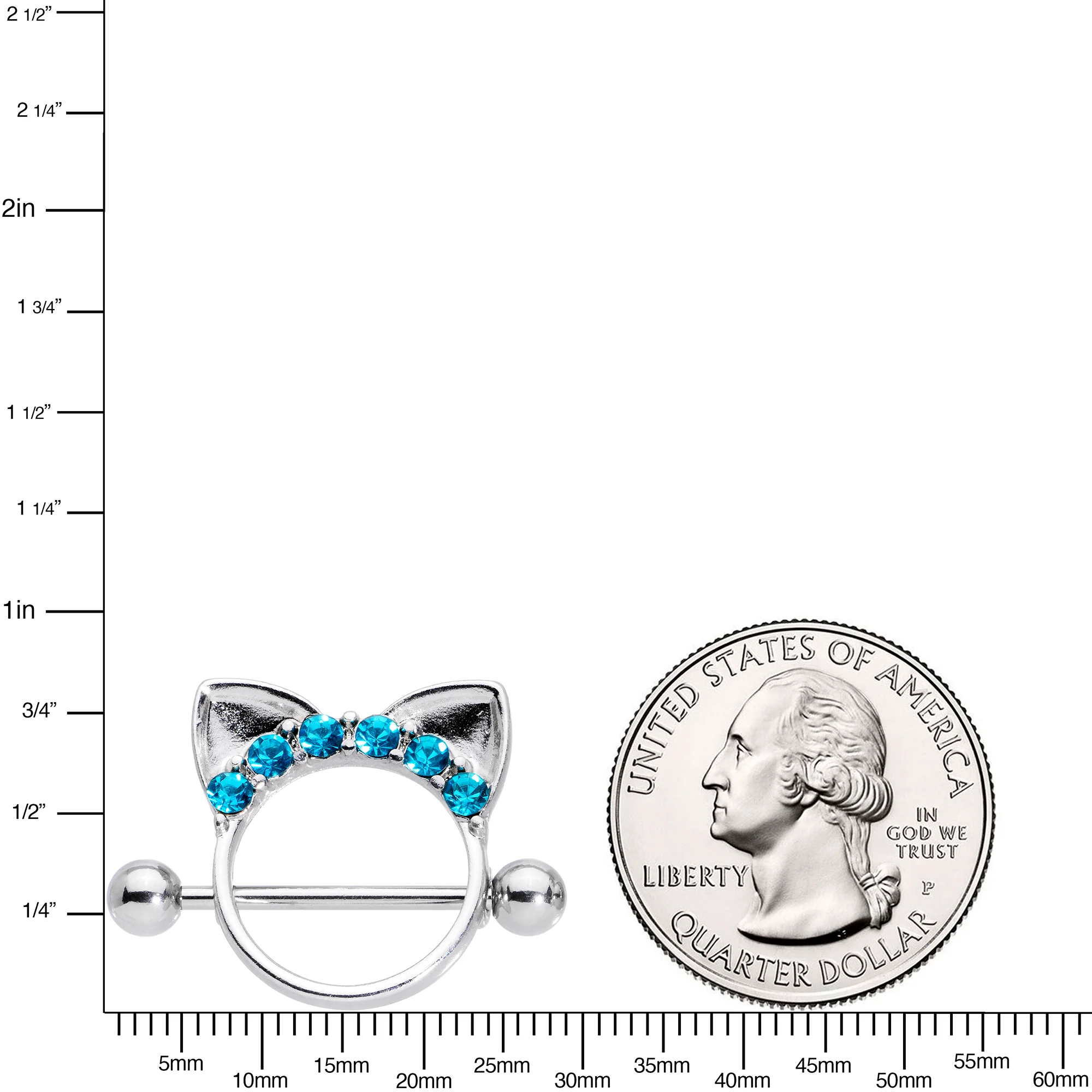 14G 9/16 Aqua Gem Kitty Cat Ears Nipple Shield Set - Image 3