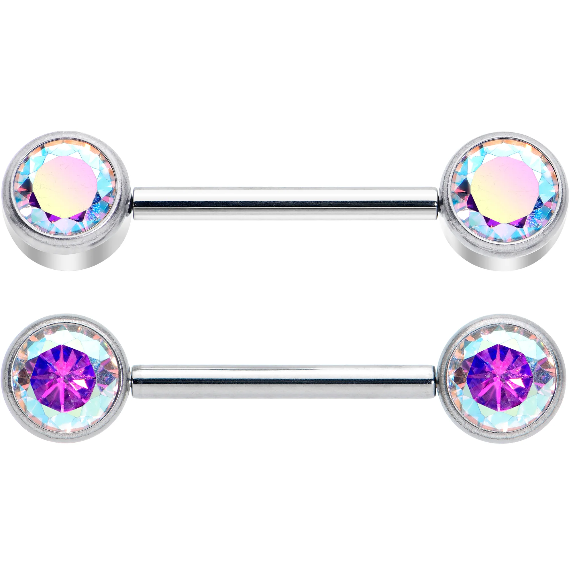 14G 9/16 Aurora CZ Gem G23 Titanium Threadless Nipple Ring Set - Image 2
