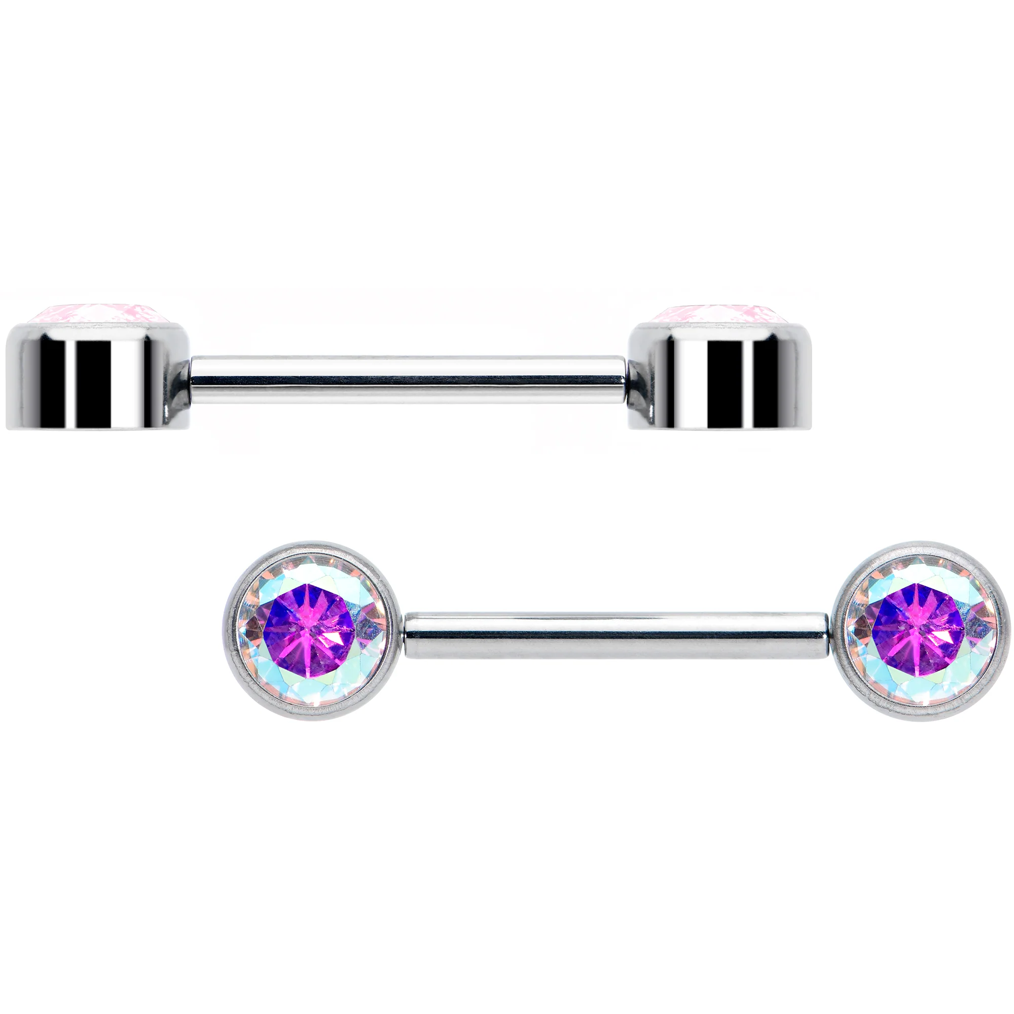 14G 9/16 Aurora CZ Gem G23 Titanium Threadless Nipple Ring Set - Image 3