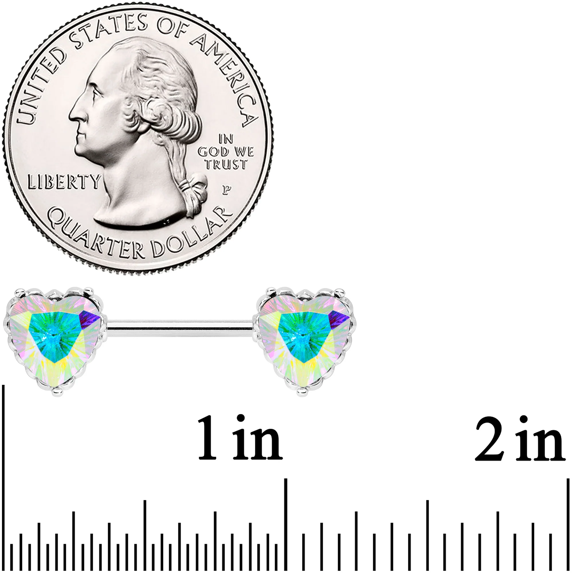 14G 9/16 Aurora CZ Gem Heart Valentines Day Nipple Ring Set - Image 2