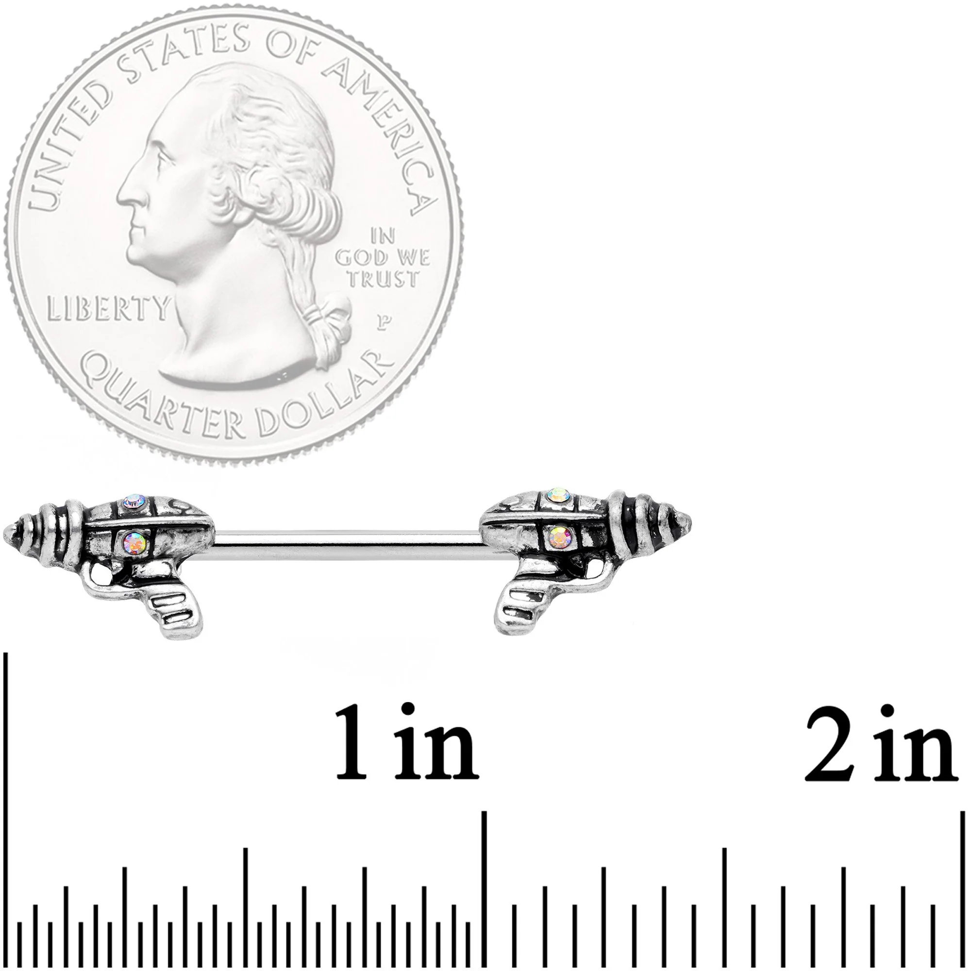 14G 9/16 Aurora Gem Mystery Ray Gun Barbell Nipple Ring Set - Image 2