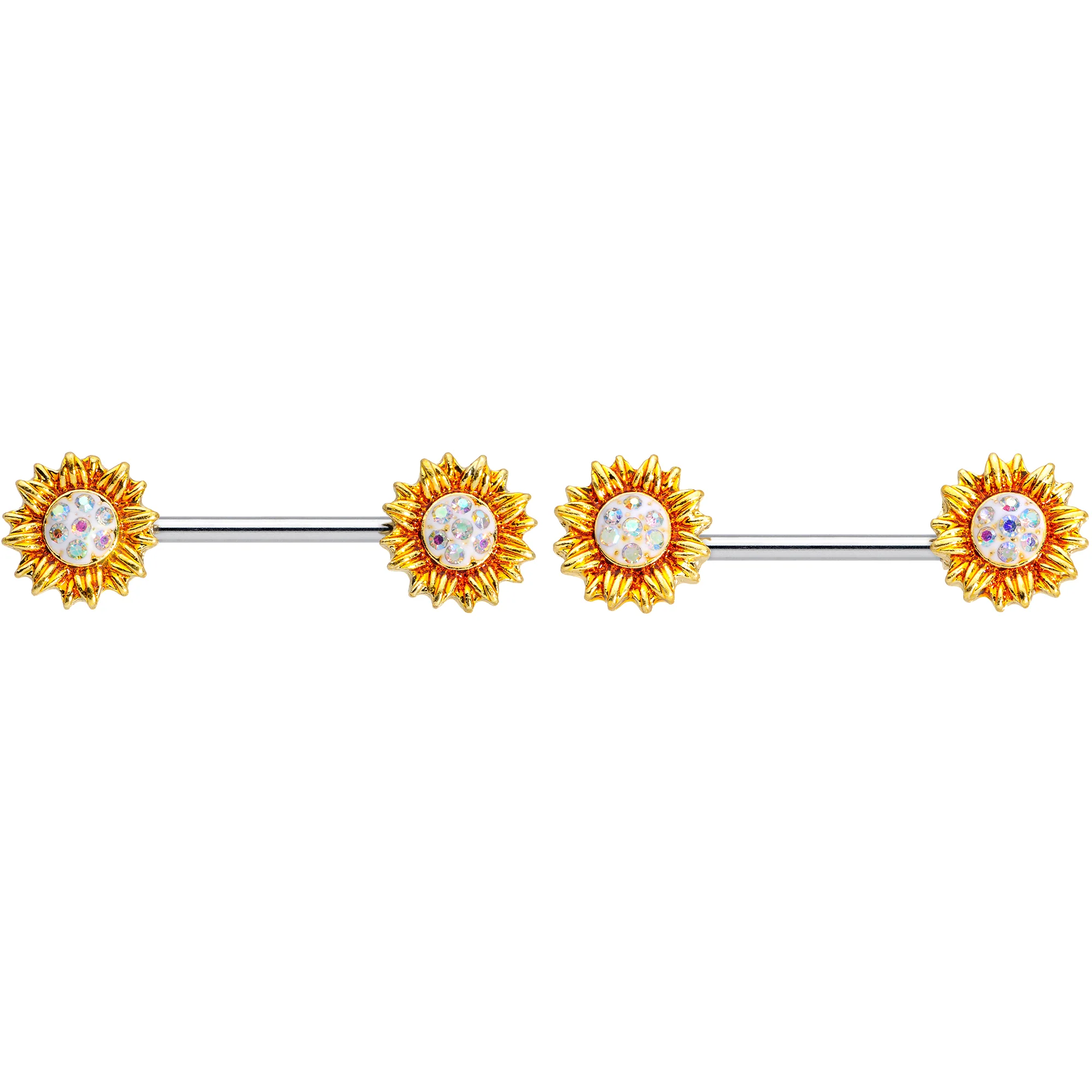 14G 9/16 Aurora Gem Scintillating Sunflower Nipple Ring Set - Image 3
