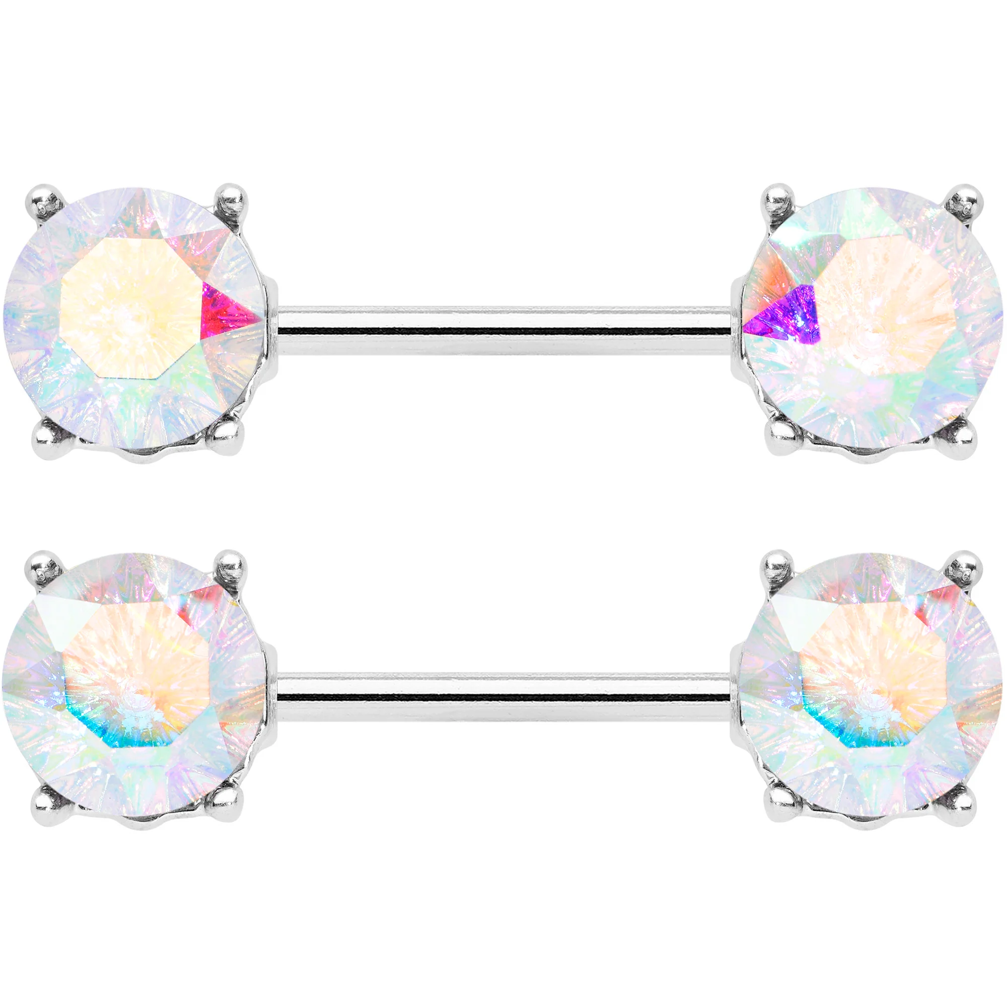 14G 9/16 Aurora Gem Simply Elegant Barbell Nipple Ring Set - Image 2