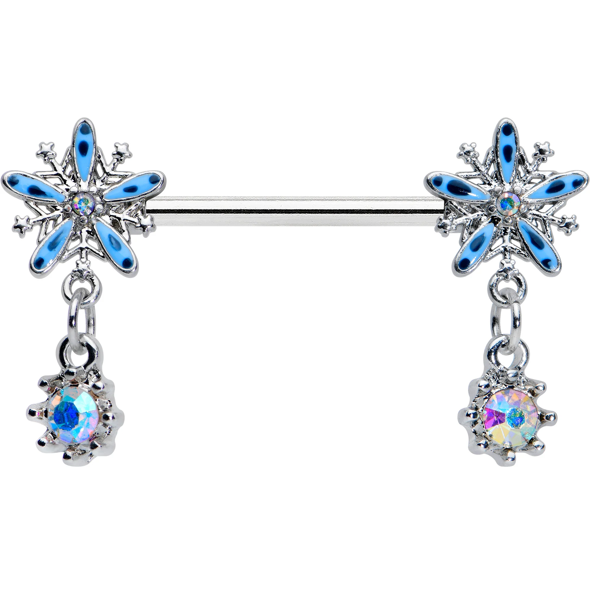 14G 9/16 Aurora Gem Snowflake Blues Christmas Nipple Ring Set - Image 2