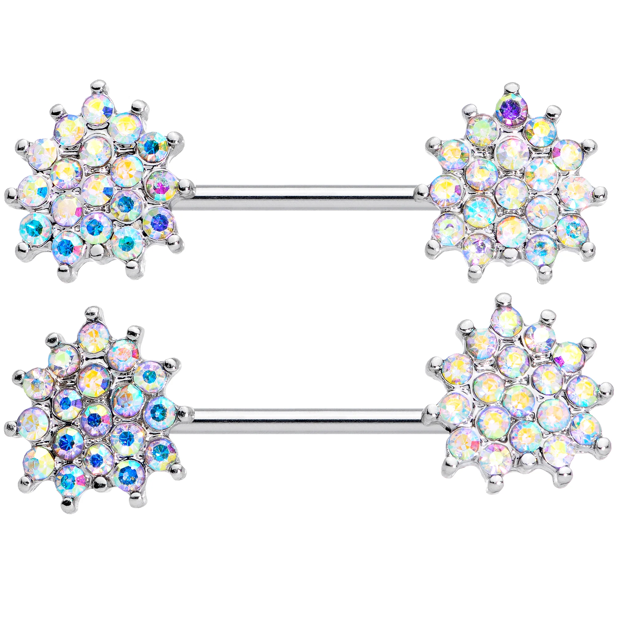 14G 9/16 Aurora Gem Sunburst Barbell Nipple Ring Set - Image 2