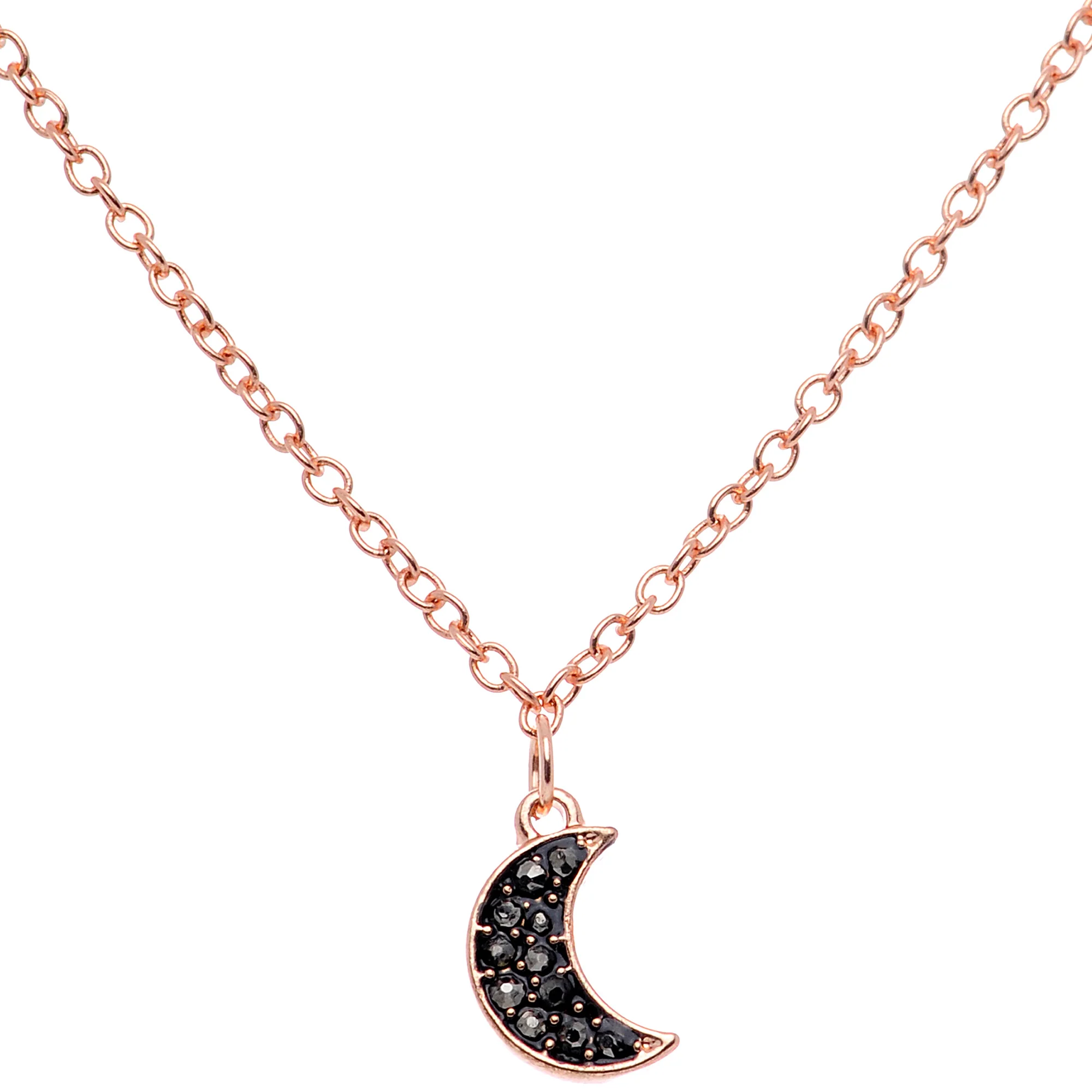 14G 9/16 Black Gem Rose Gold Tone Moon Dangle Nipple Chain - Image 3