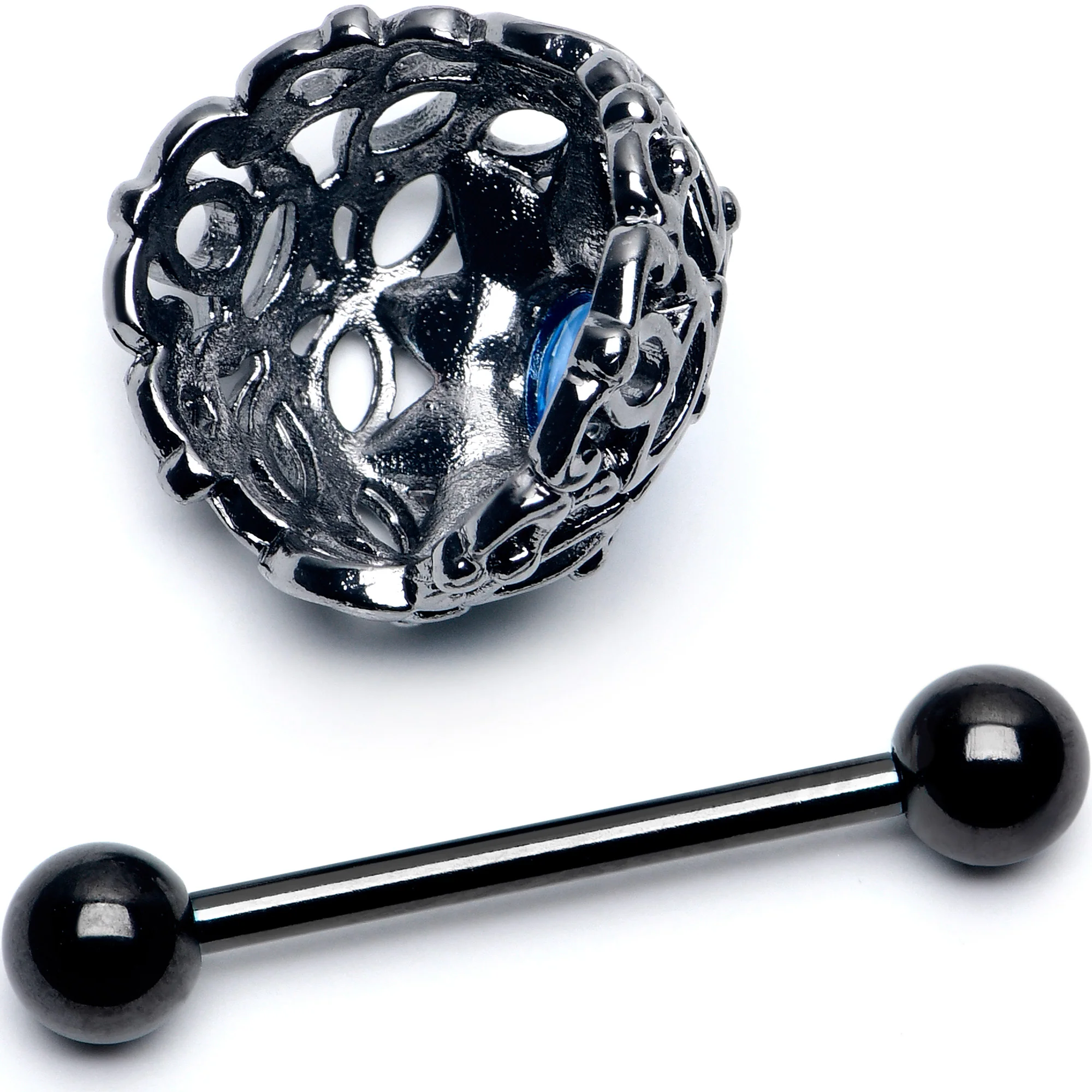 14G 9/16 Blue Aurora Gem Black Night Blossom Nipple Shield Set - Image 3
