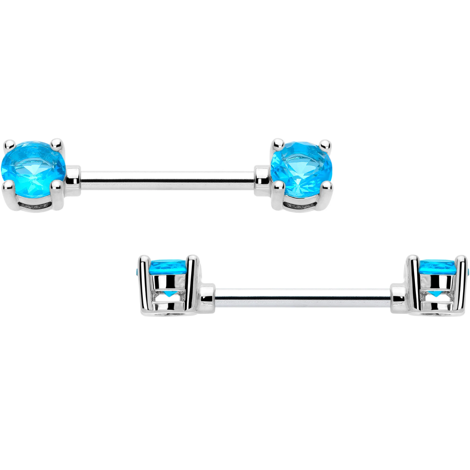 14G 9/16 Blue CZ Gem December Birthstone Nipple Ring Set - Image 2