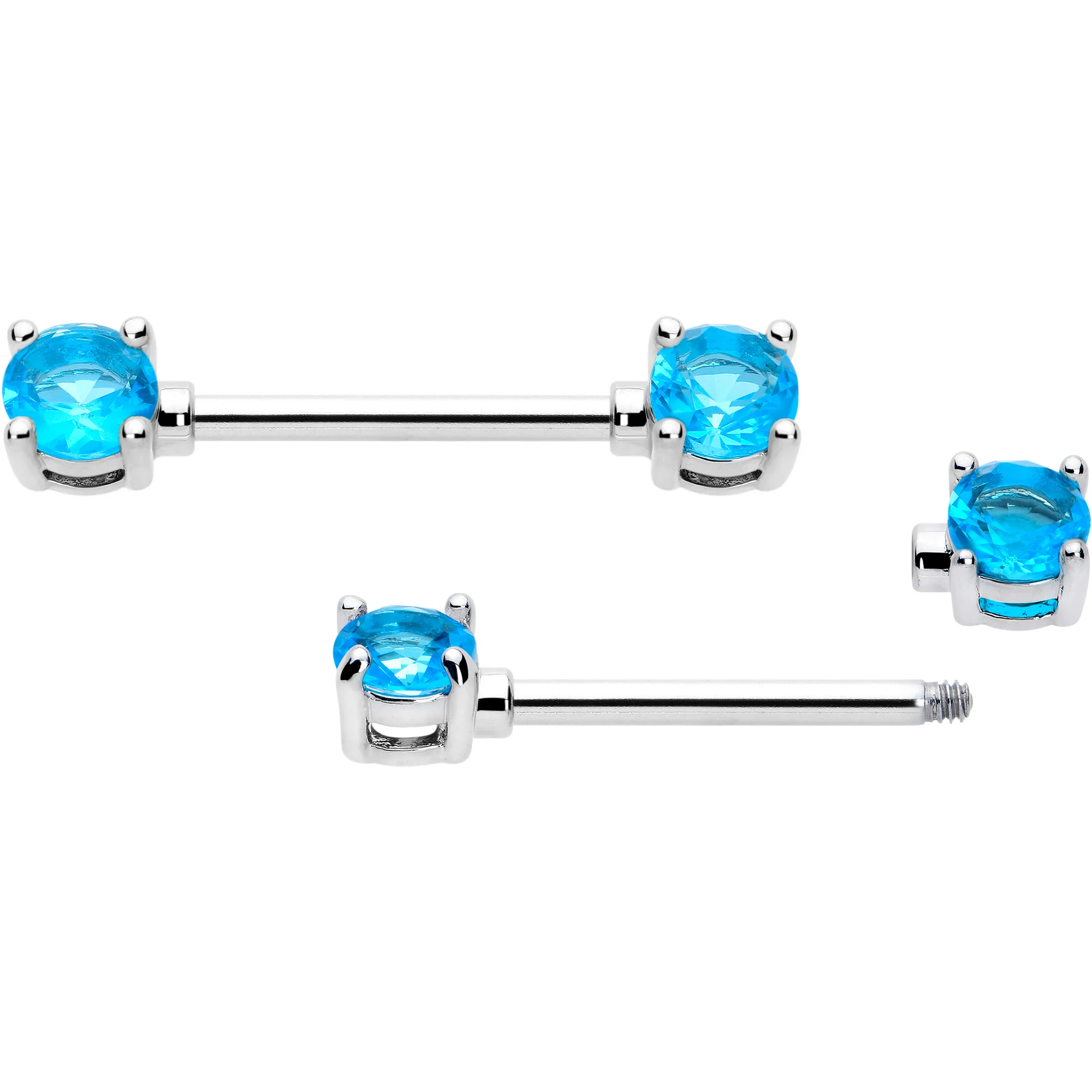 14G 9/16 Blue CZ Gem December Birthstone Nipple Ring Set - Image 3