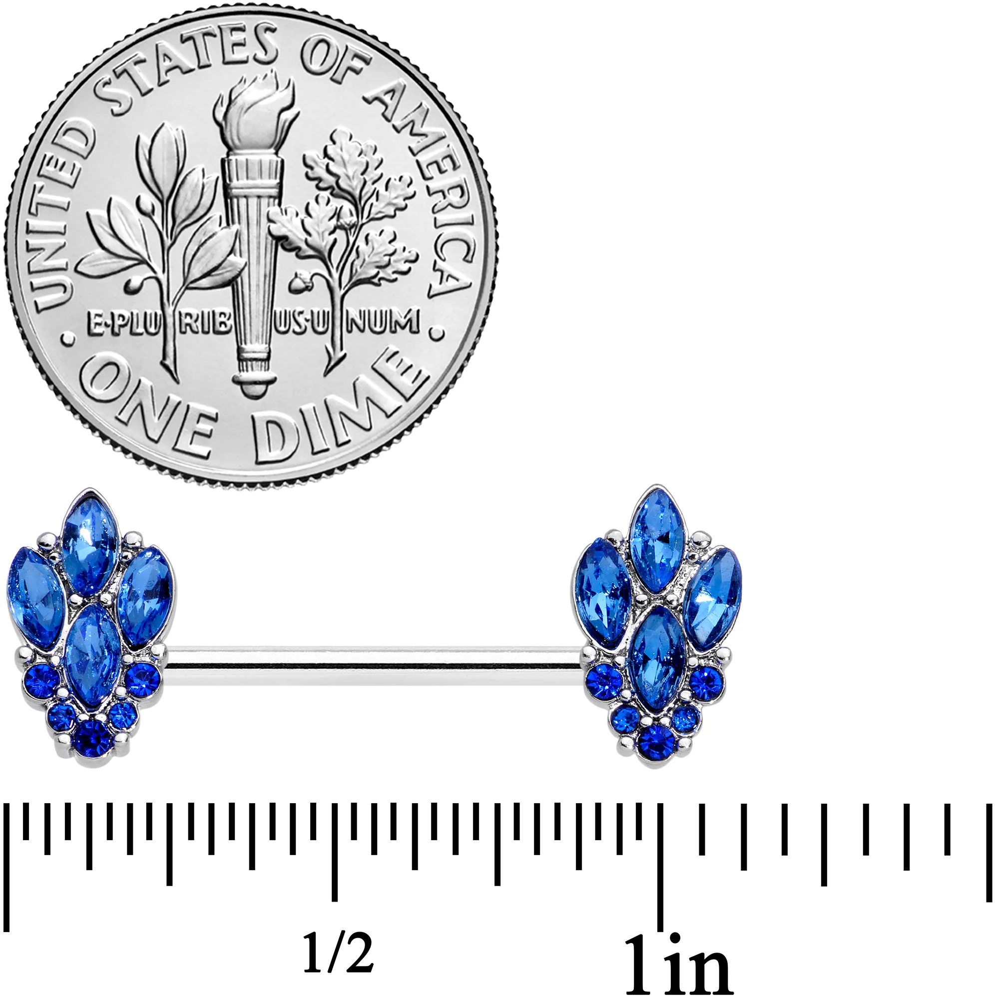 14G 9/16 Blue CZ Gem Fountain Barbell Nipple Ring Set - Image 3