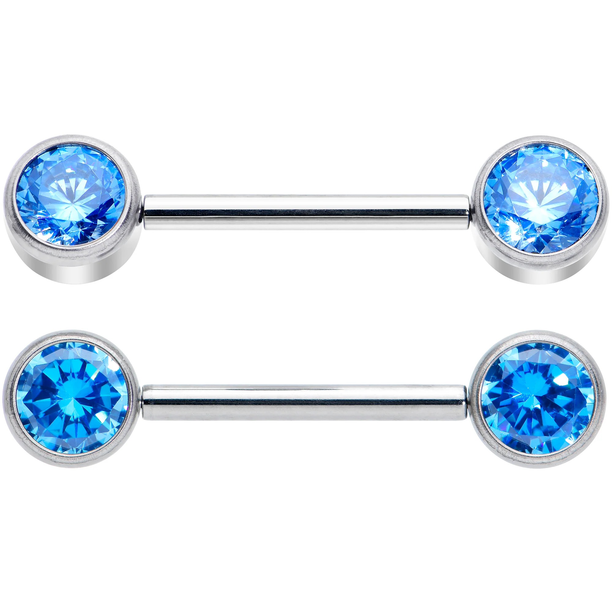 14G 9/16 Blue CZ Gem G23 Titanium Threadless Nipple Ring Set - Image 2