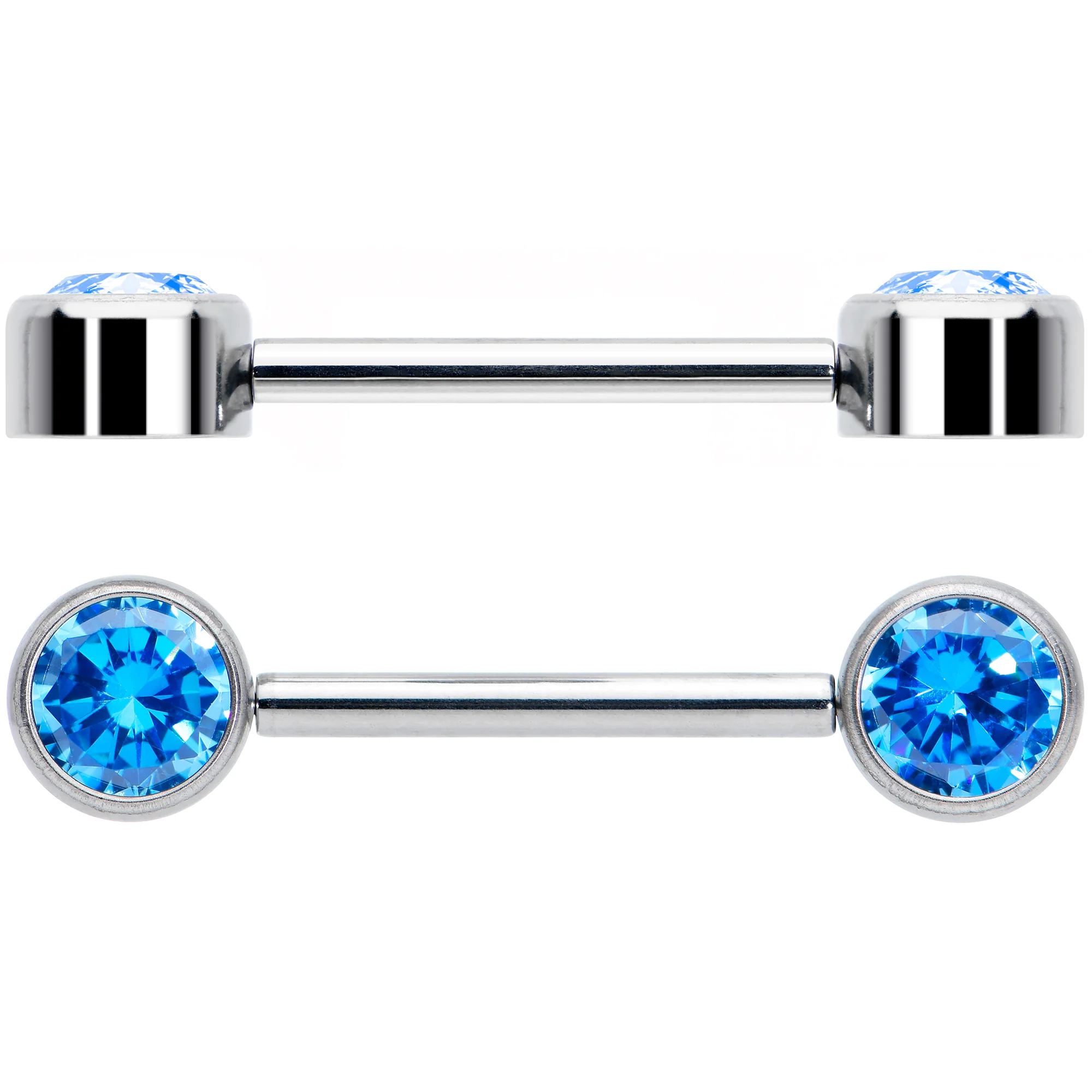 14G 9/16 Blue CZ Gem G23 Titanium Threadless Nipple Ring Set - Image 3
