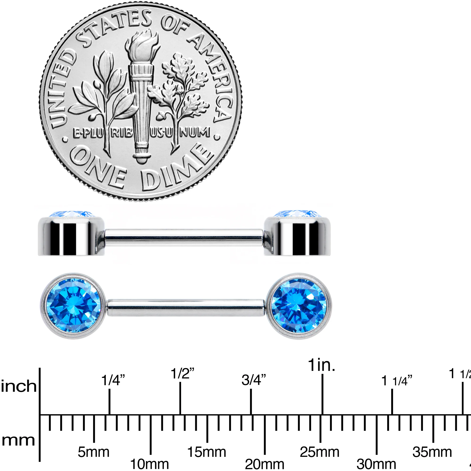 14G 9/16 Blue CZ Gem G23 Titanium Threadless Nipple Ring Set - Image 4