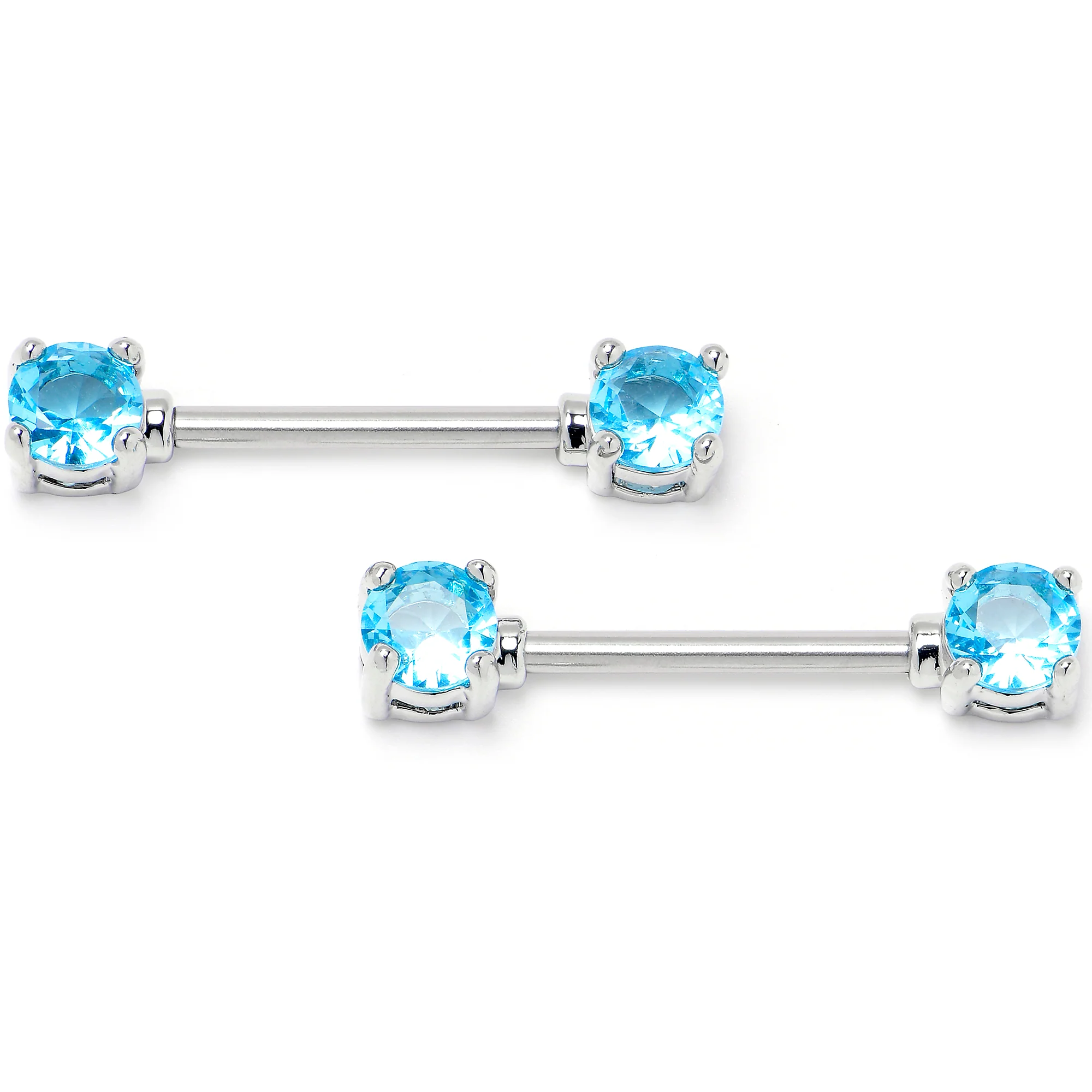 14G 9/16 Blue CZ Gem Love Forward Facing Barbell Nipple Ring Set - Image 5