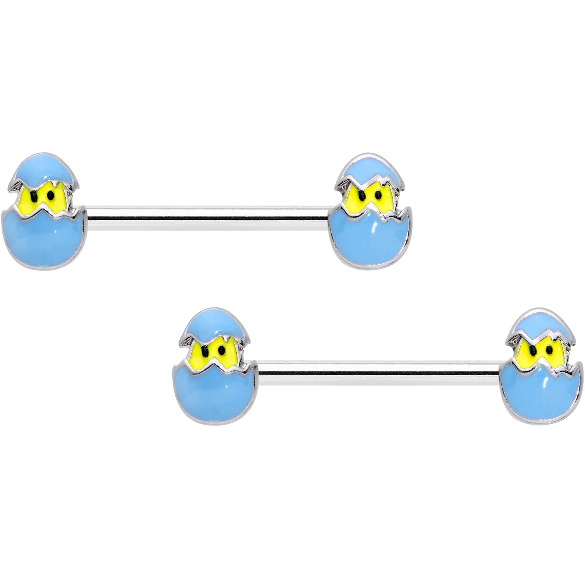 14G 9/16 Blue Easter Egg Chick Barbell Nipple Ring Set