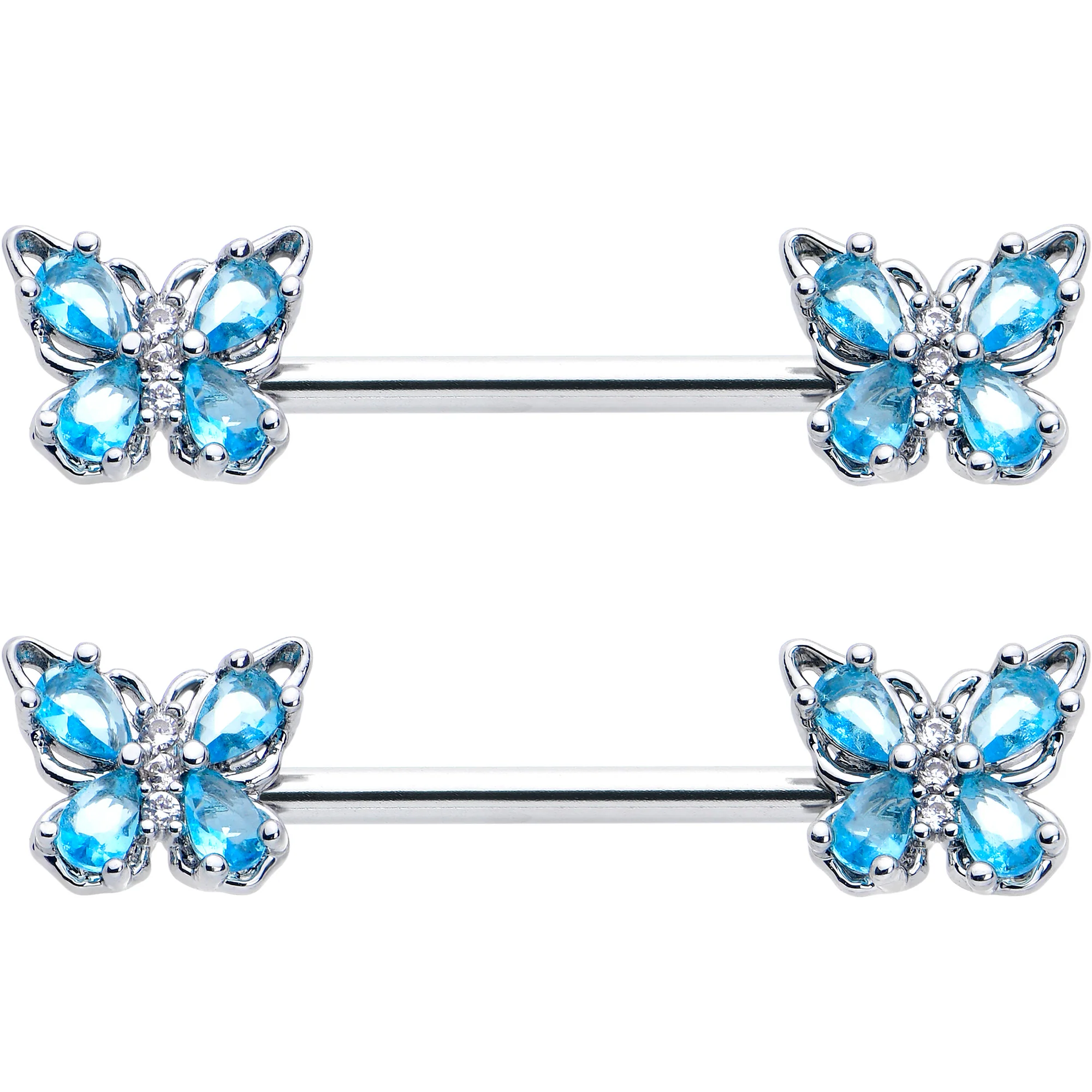 14G 9/16 Blue Gem Baroque Beauty Butterfly Barbell Nipple Ring Set - Image 2