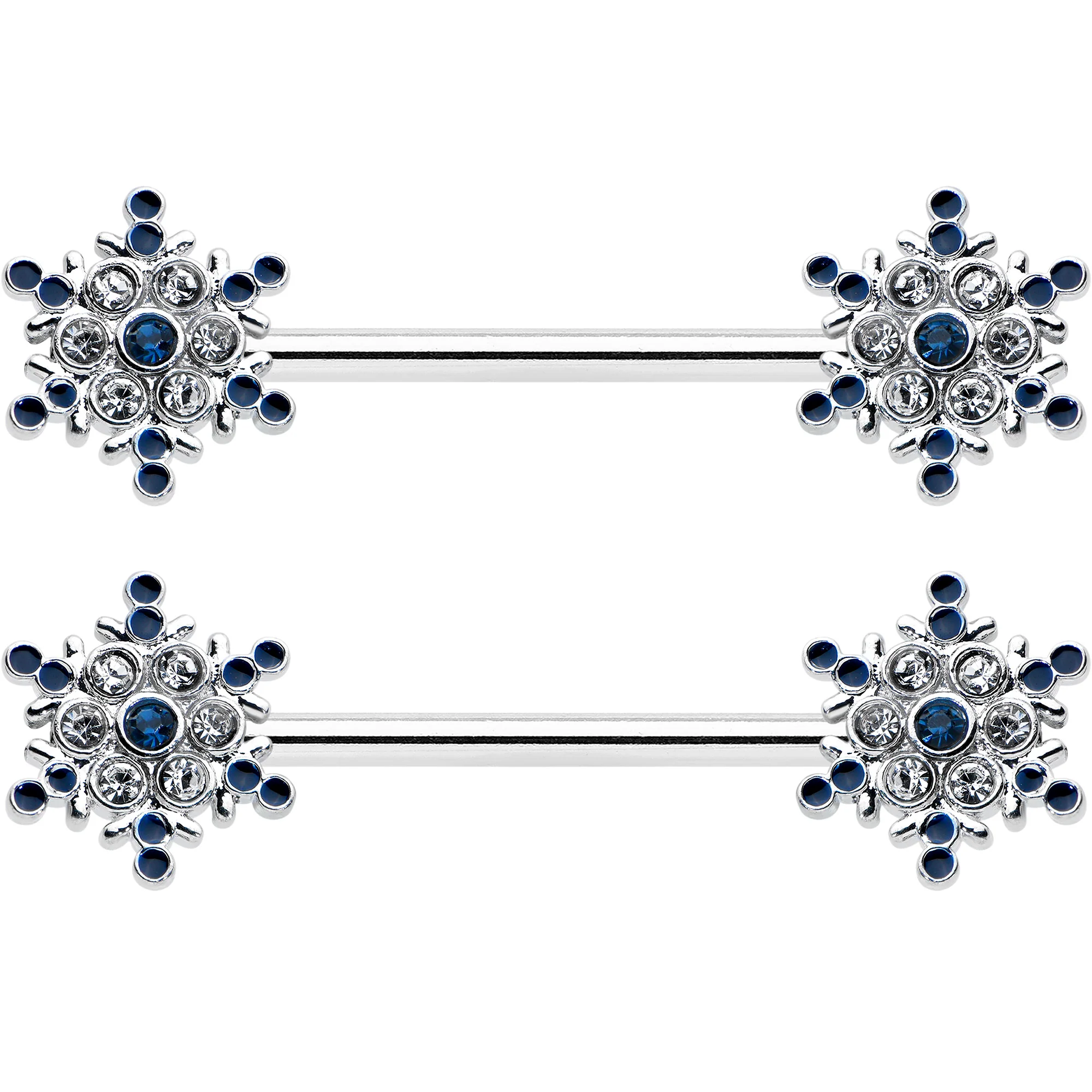 14G 9/16 Blue Gem Festive Snowflake Christmas Nipple Ring Set - Image 2