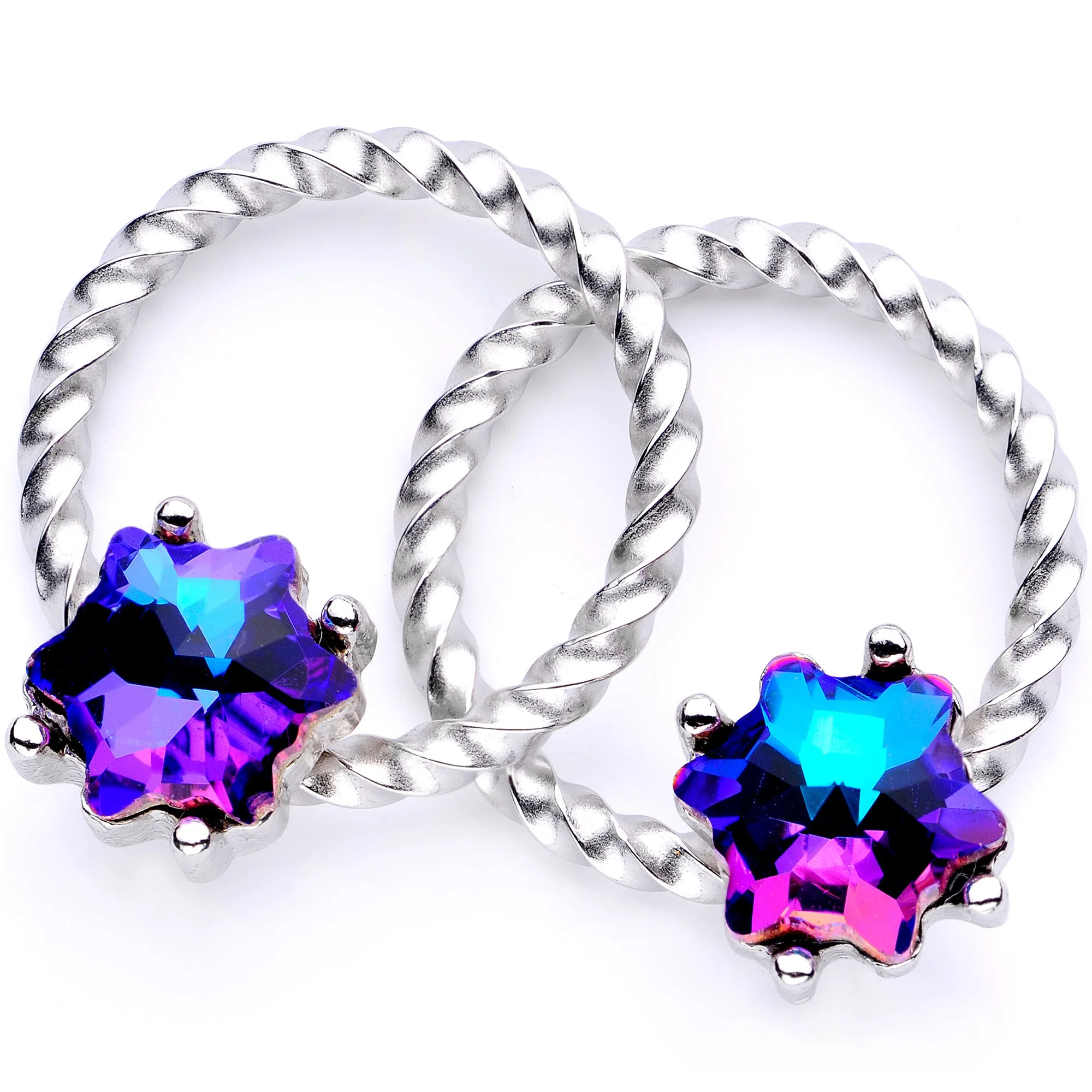 14G 9/16 Blue Gem Supernova So Twisted BCR Captive Ring Set - Image 3