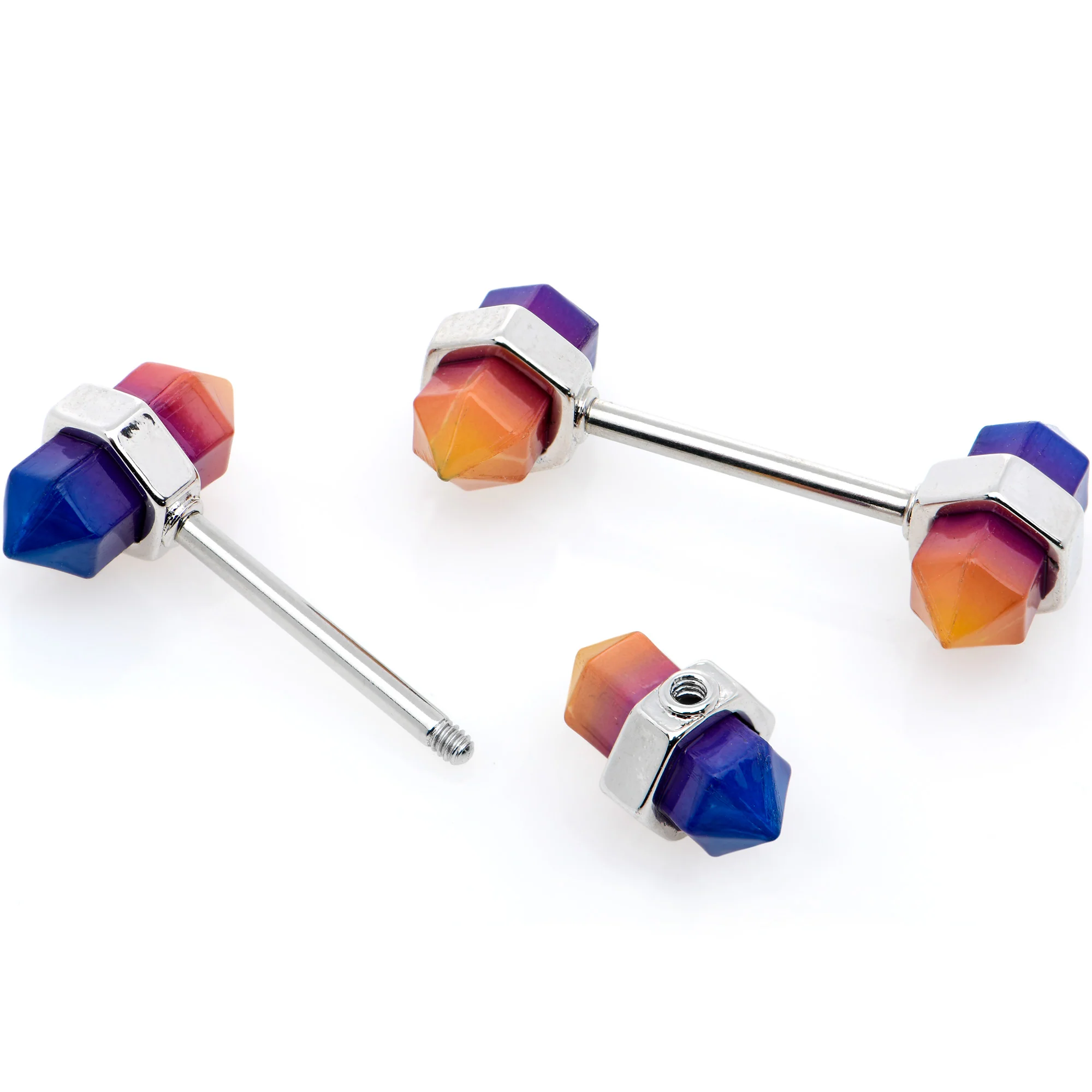 14G 9/16 Blue Ombre Tourmaline Natural Stone Barbell Nipple Ring Set - Image 2