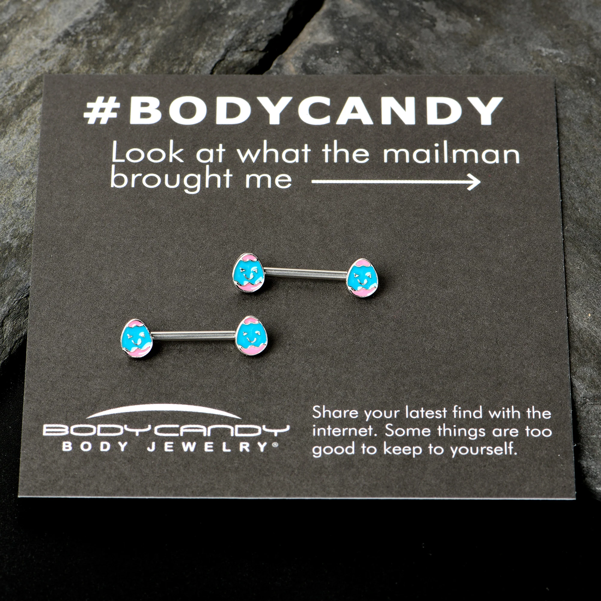 14G 9/16  Blue Pink Celebration Easter Egg Barbell Nipple Ring Set - Image 7