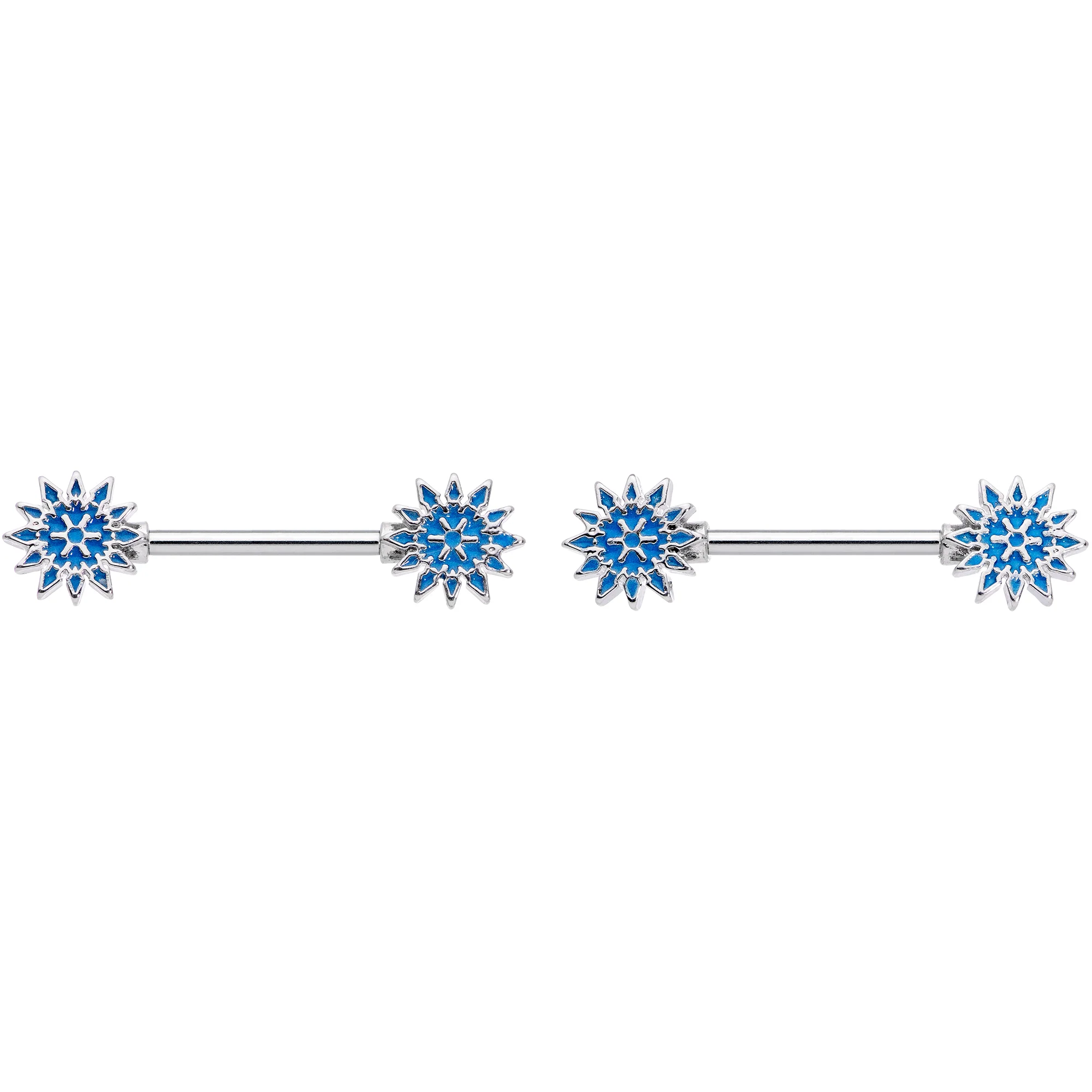 14G 9/16 Blue Winter Snowflake Christmas Barbell Nipple Ring Set - Image 3