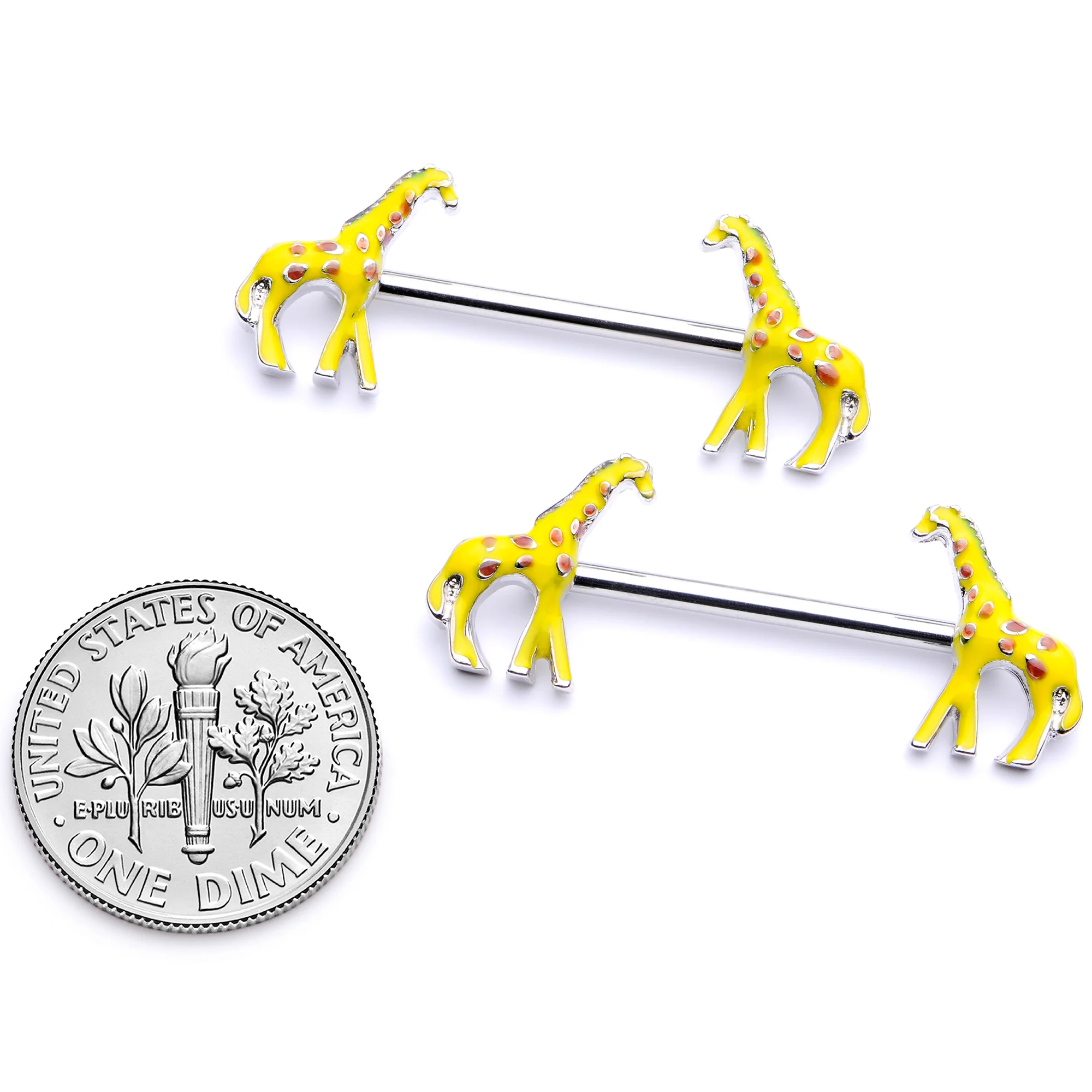 14G 9/16 Brown Yellow Giraffe Barbell Nipple Ring Set - Image 5