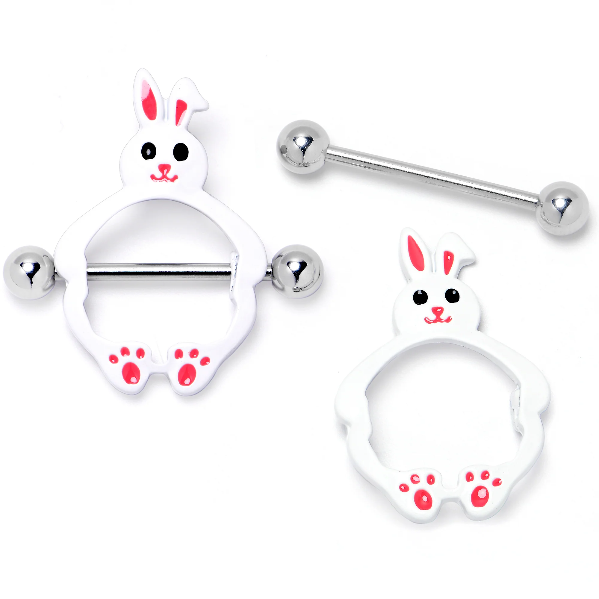 14G 9/16 Bunny White Rabbit Nipple Shield Set - Image 2