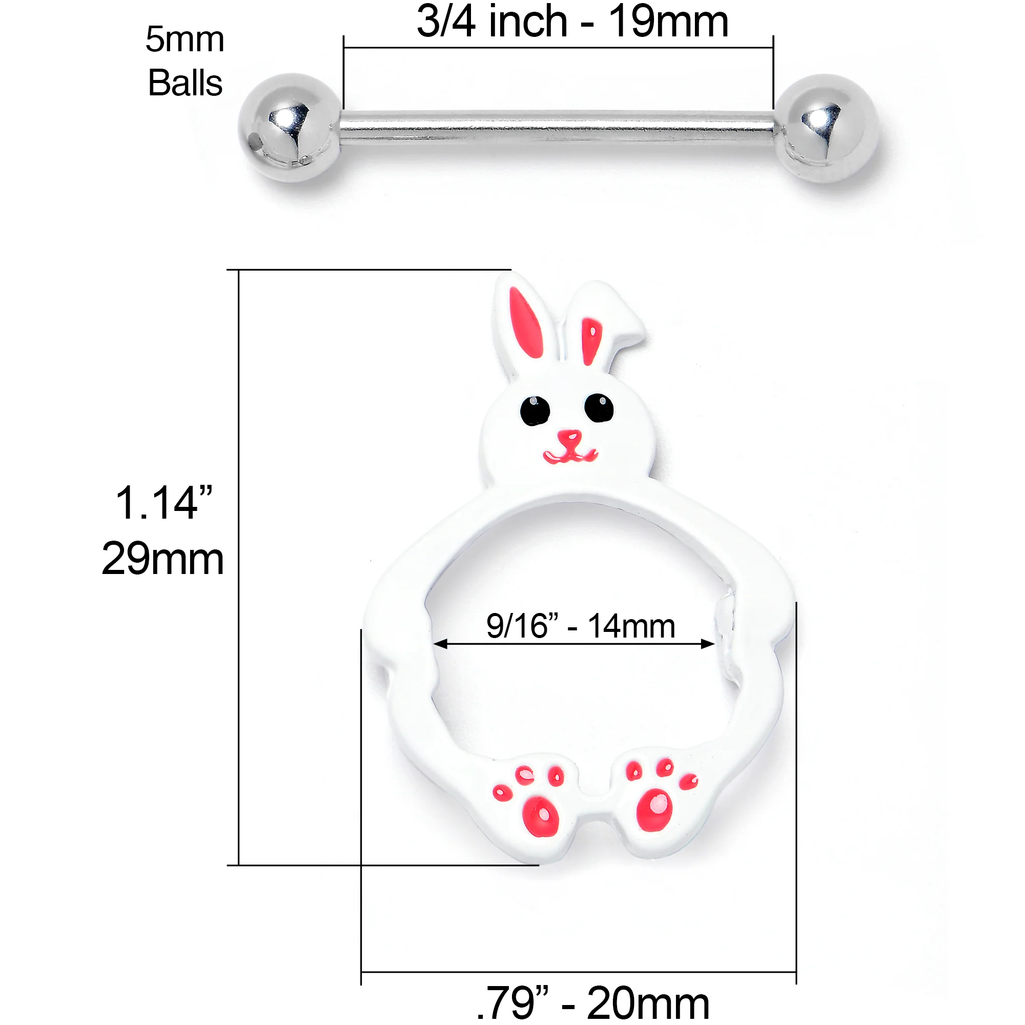 14G 9/16 Bunny White Rabbit Nipple Shield Set - Image 4