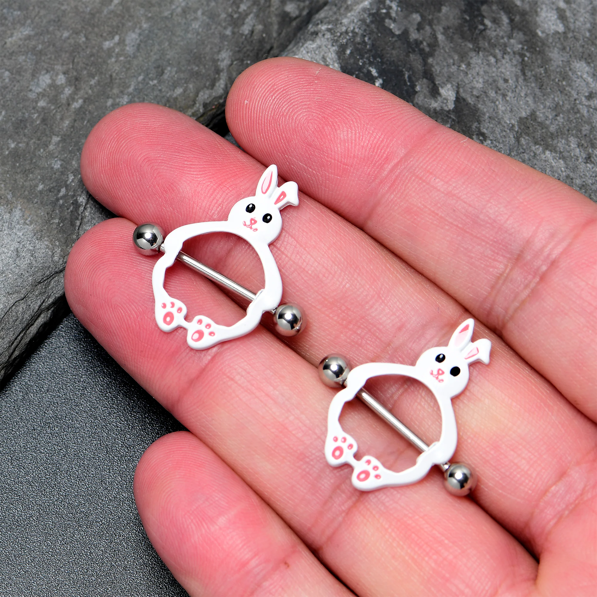14G 9/16 Bunny White Rabbit Nipple Shield Set - Image 5